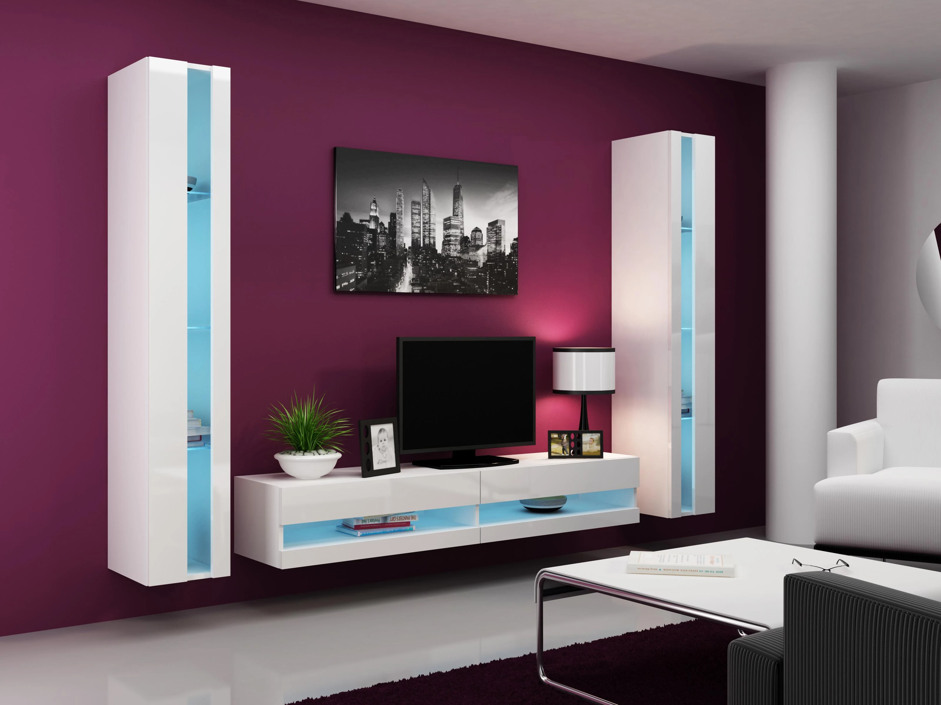 Cama TV staliukas VIGO NEW 30/180/40 (spalva: balta/blizgi balta)