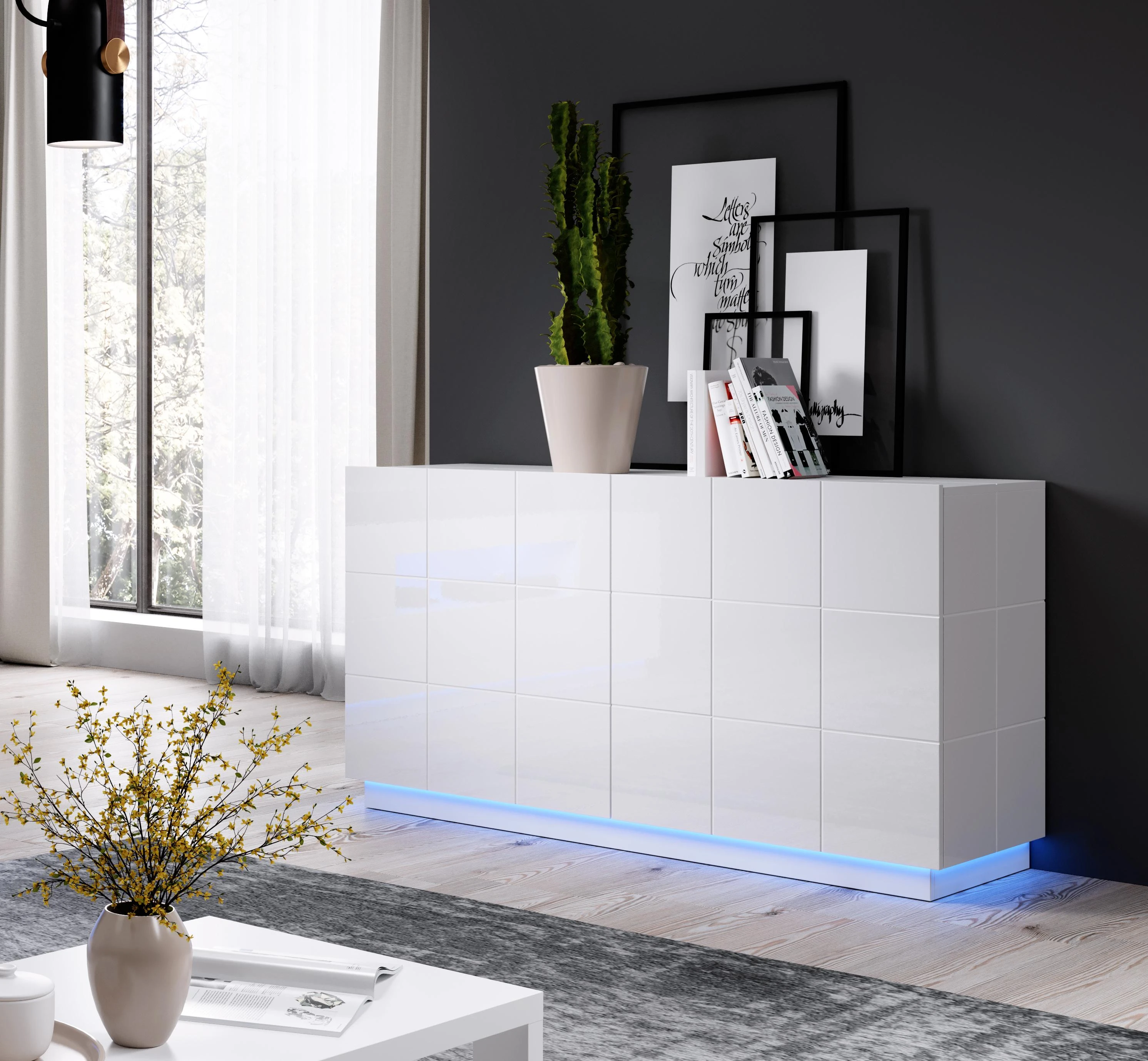 Cama Meble Šoninė Spintelė - Cama 2D Balta Blizgi