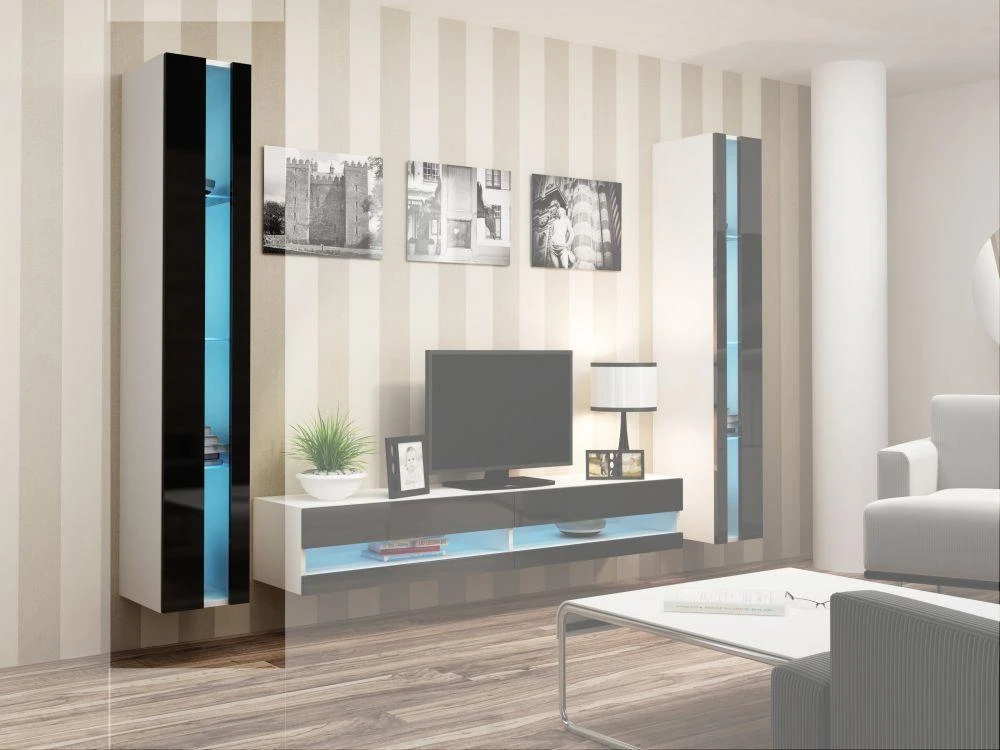 Cama Meble Sieninė lentyna 180 VIGO, 180/40/30, (spalva: Balta/Blizgi juoda)