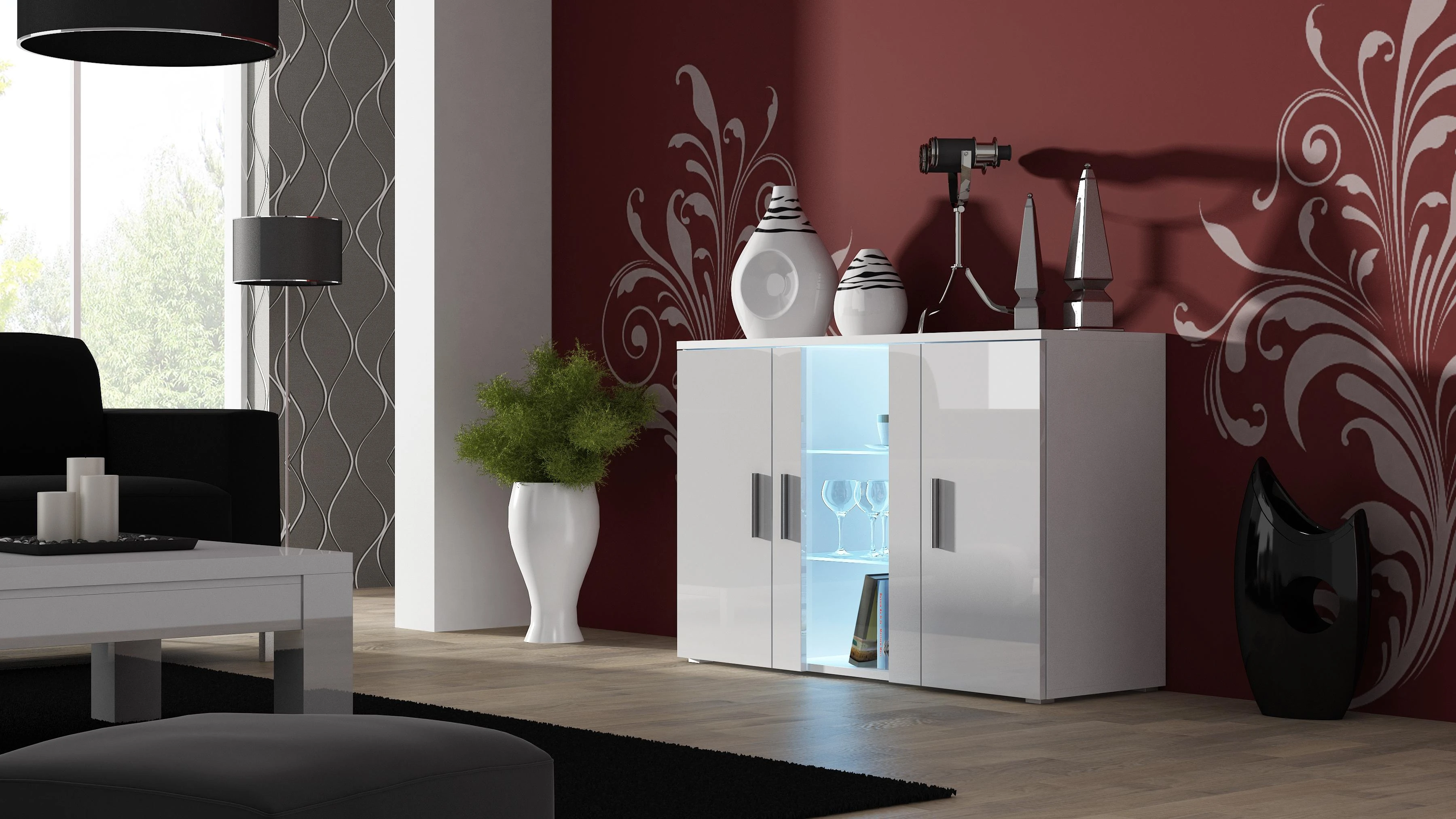 Cama Meble Komoda - SOHO S7 120 cm Balta/Balta Blizgi