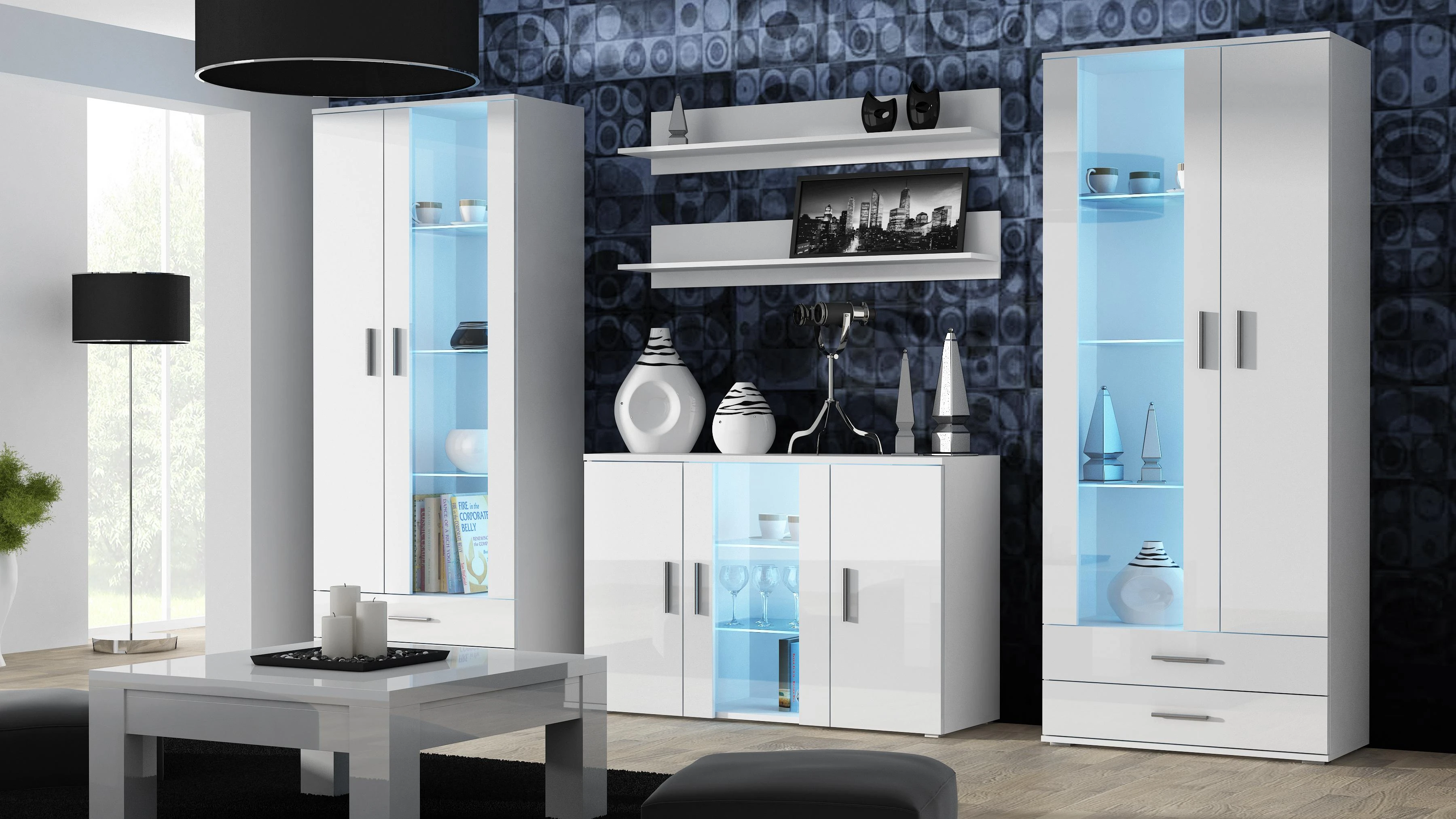 Cama Meble Komoda - SOHO S7 120 cm Balta/Balta Blizgi