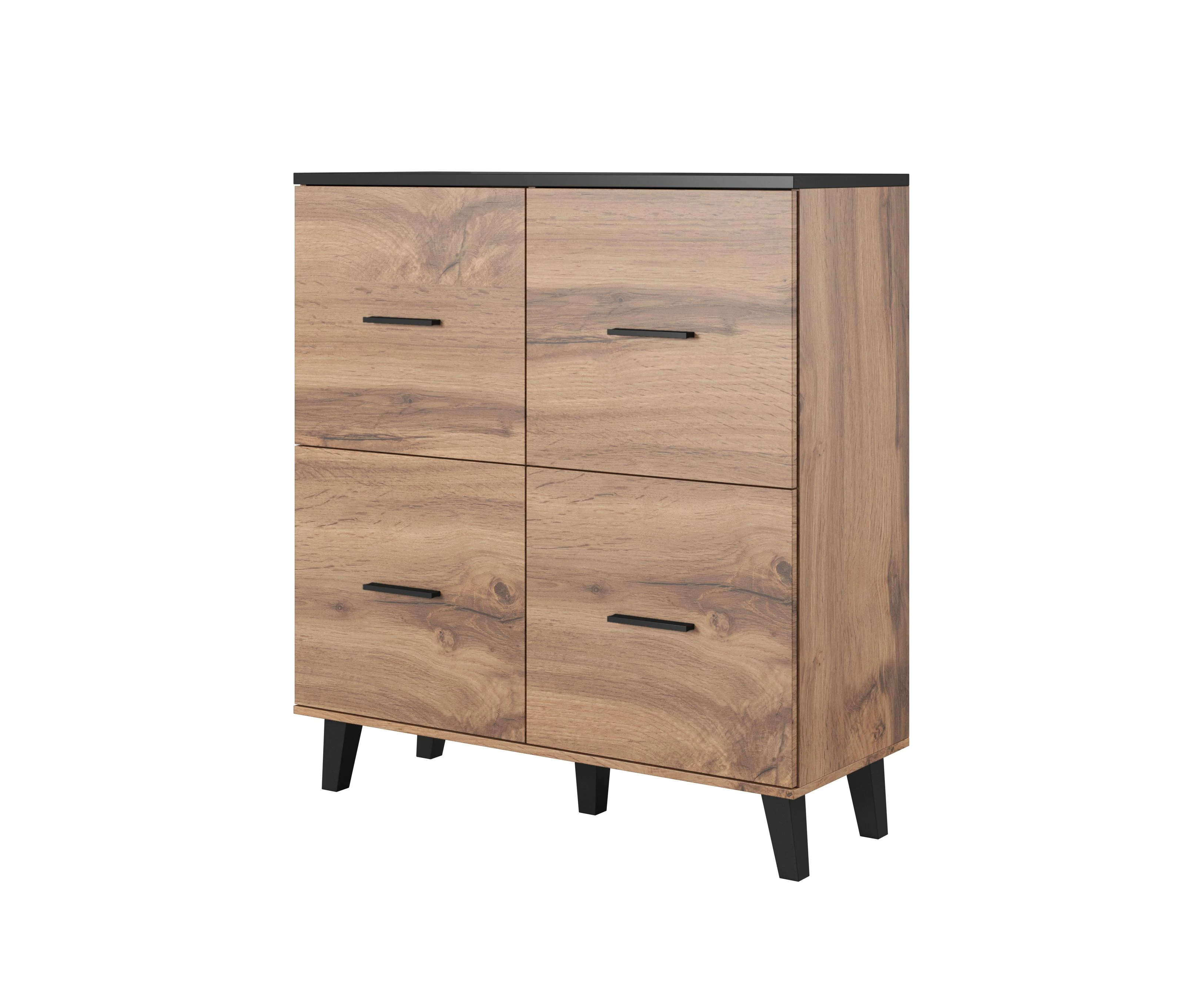 Cama Meble Komoda - Cama Lotta 110 4D Wotan Ąžuolas + Matinė Juoda