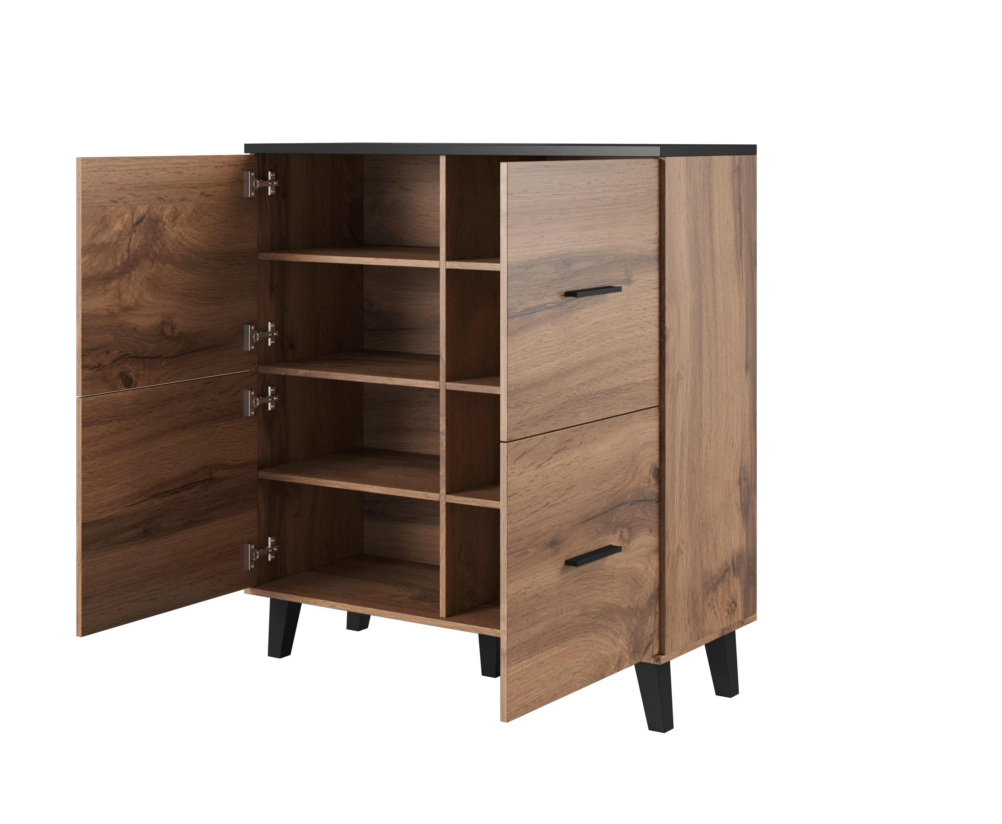Cama Meble Komoda - Cama Lotta 110 4D Wotan Ąžuolas + Matinė Juoda