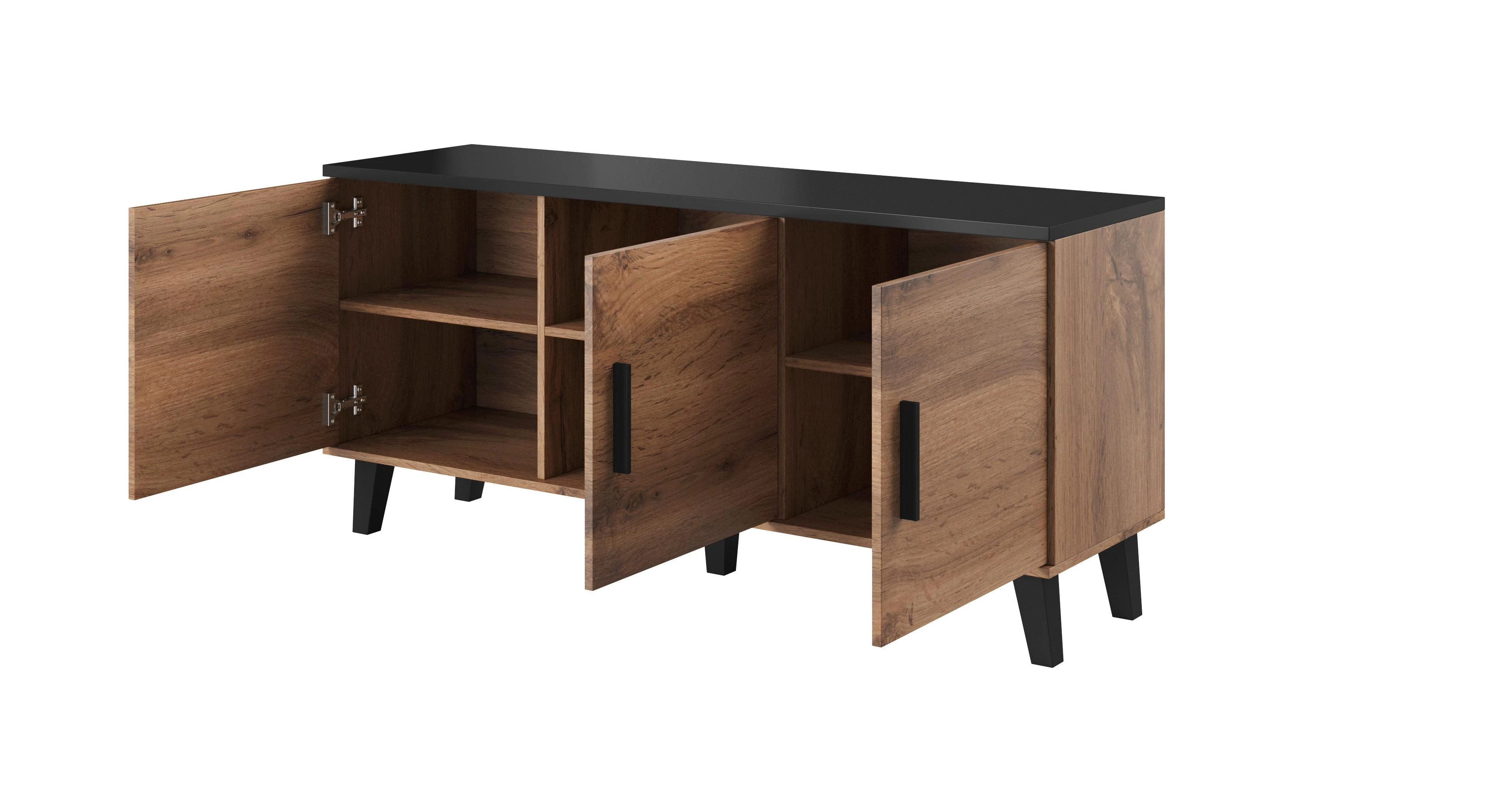 Cama Meble Svetainės komoda - LOTTA 150 3D Wotan ąžuolas + matinė juoda