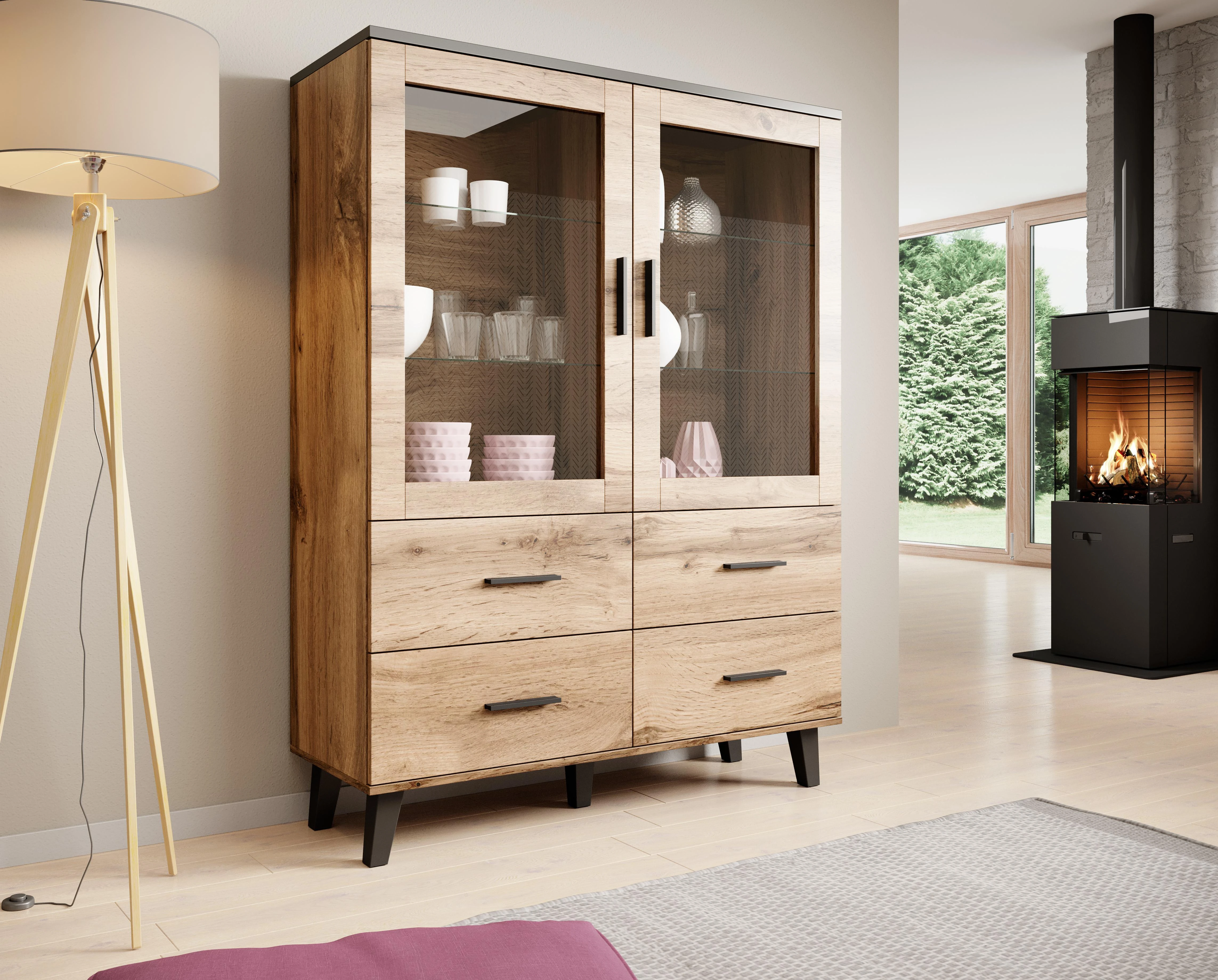 Cama Meble Svetainės Sekcija - Cama Lotta 2d4d Wotan Ąžuolas + Matinė Juoda