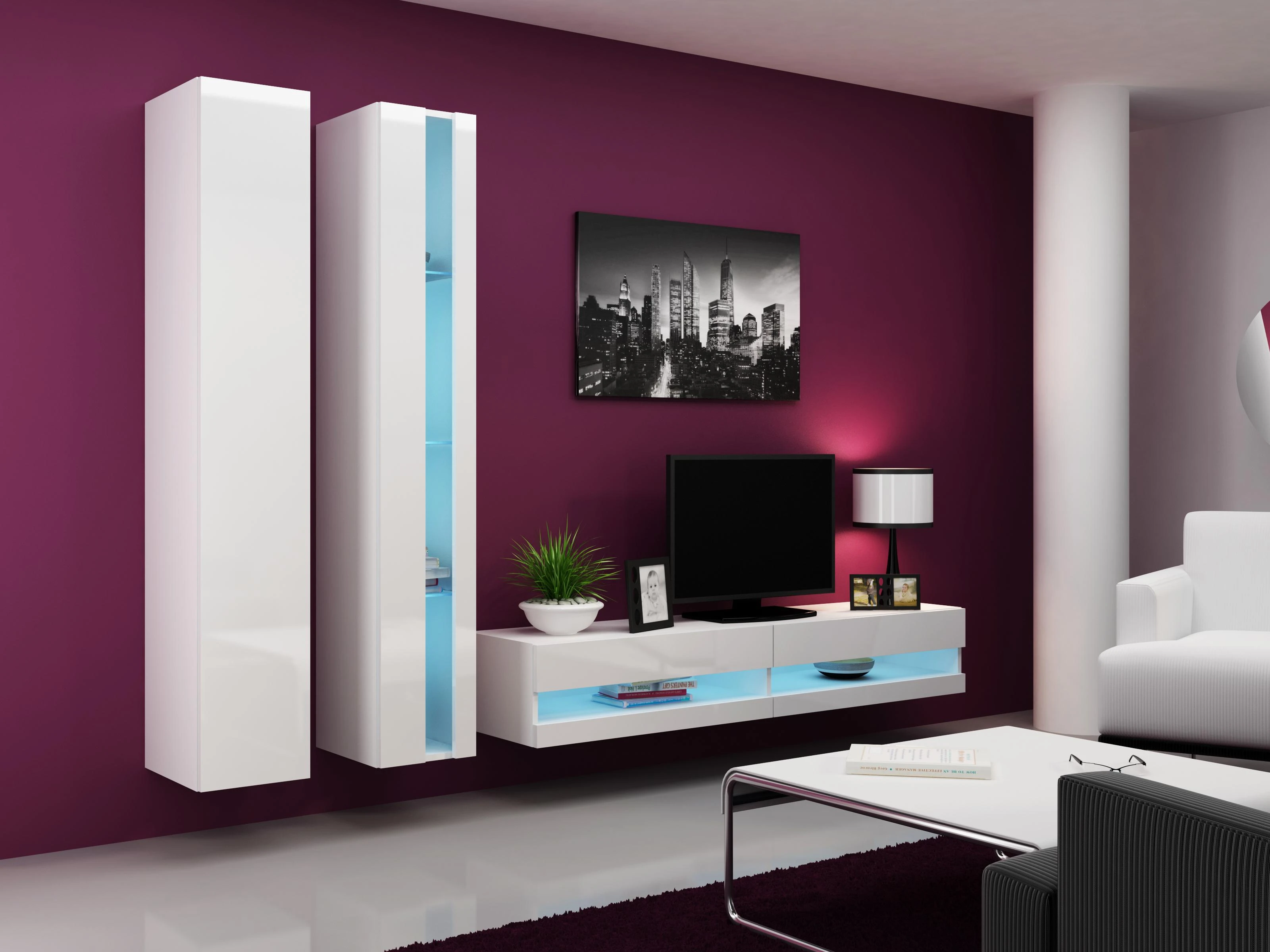 Cama sieninė lentyna VIGO NEW 180/40/30 (spalva: balta/blizgi balta)