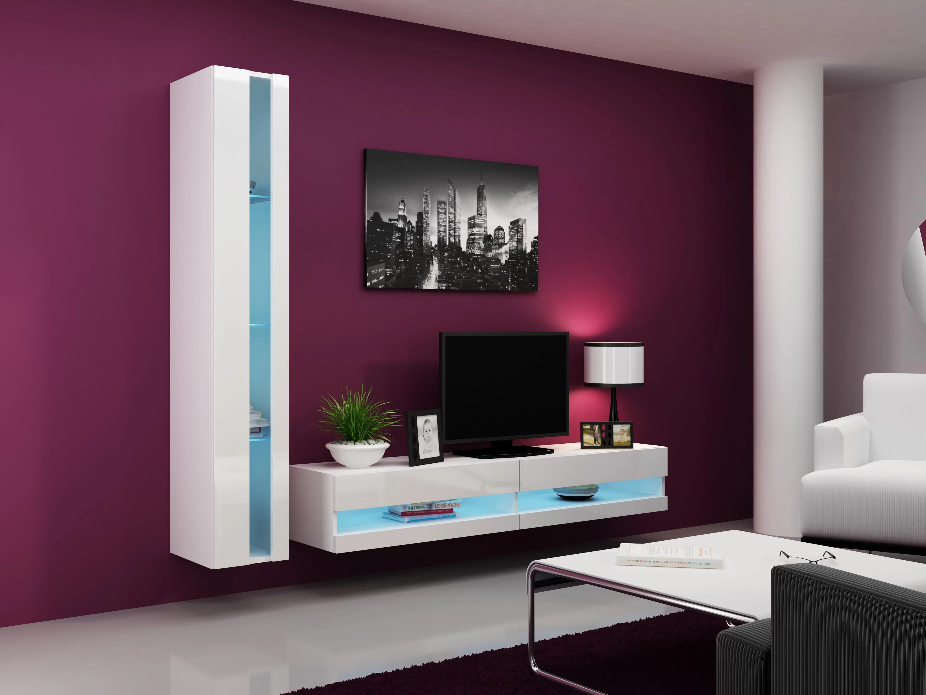 Cama sieninė lentyna VIGO NEW 180/40/30 (spalva: balta/blizgi balta)