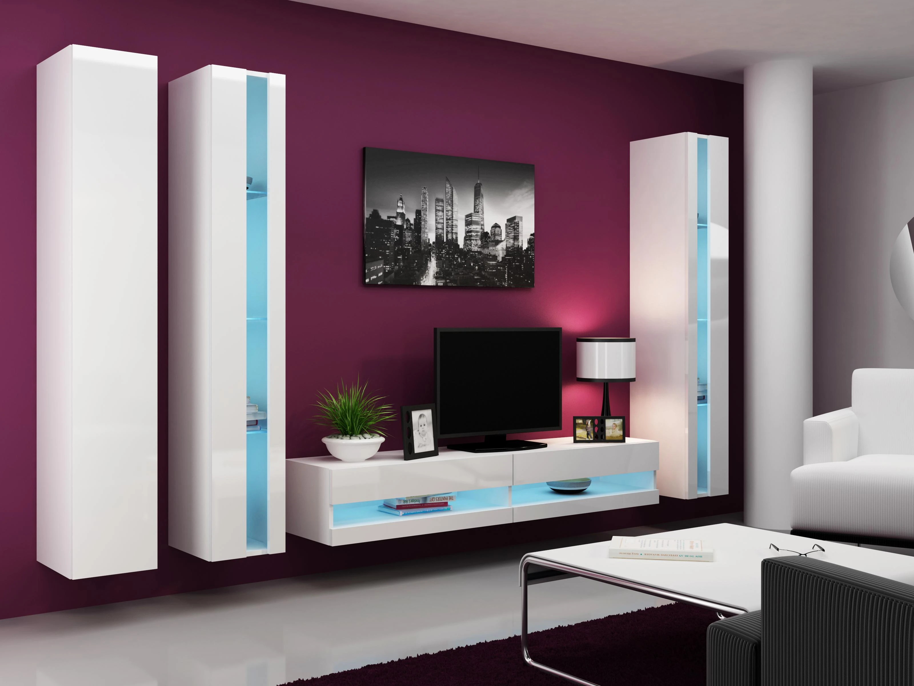Cama sieninė lentyna VIGO NEW 180/40/30 (spalva: balta/blizgi balta)