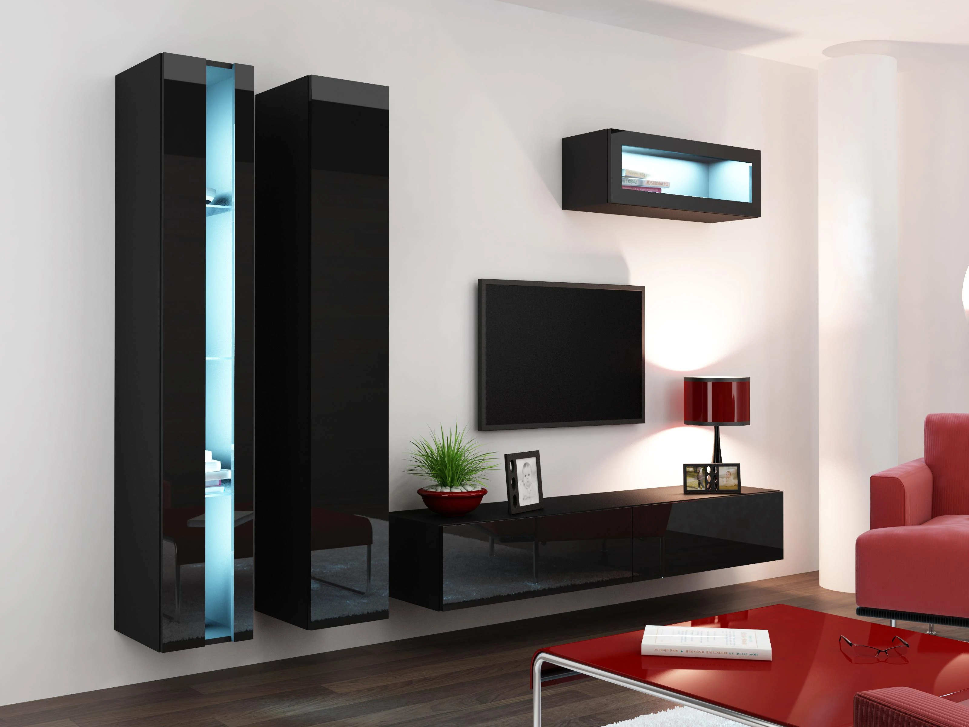 Cama Meble Sieninė lentyna 180 VIGO, 180/40/30, (spalva: Juoda/Blizgi juoda)