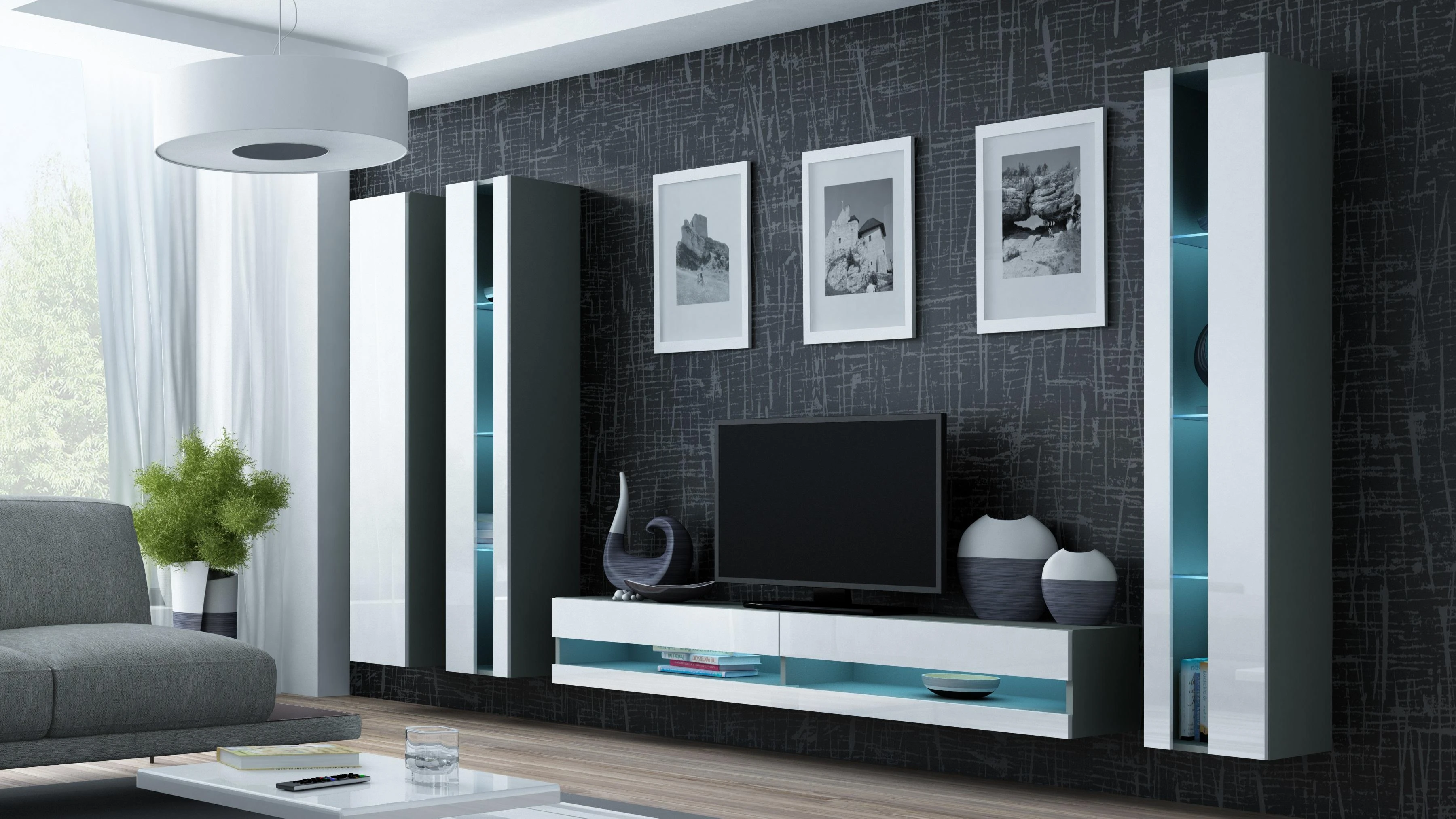 Cama sieninė lentyna VIGO NEW 180/40/30 (spalva: pilka/blizgi balta)