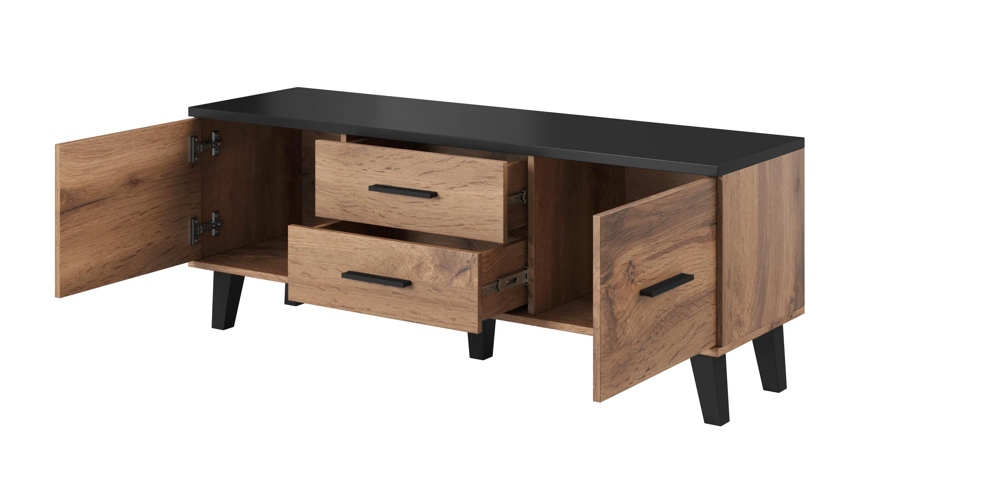 Cama Meble TV Stovas - Cama Lotta 140 Cm Wotan Ąžuolas Matinė Juoda