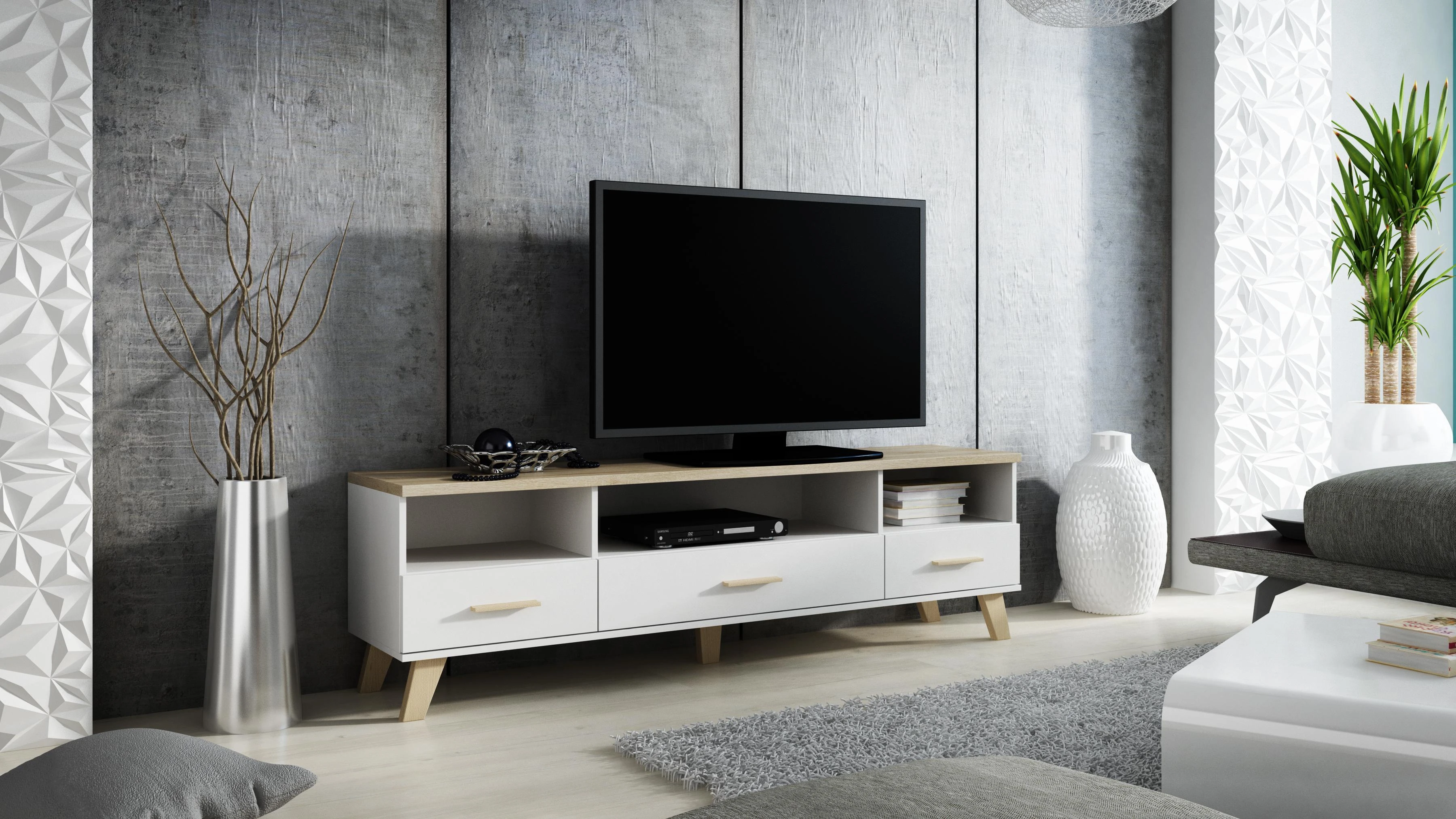 TV staliukas Cama Meble Televizoriaus Stovas - Cama Lotta 180 Cm Sonomos Ąžuolas