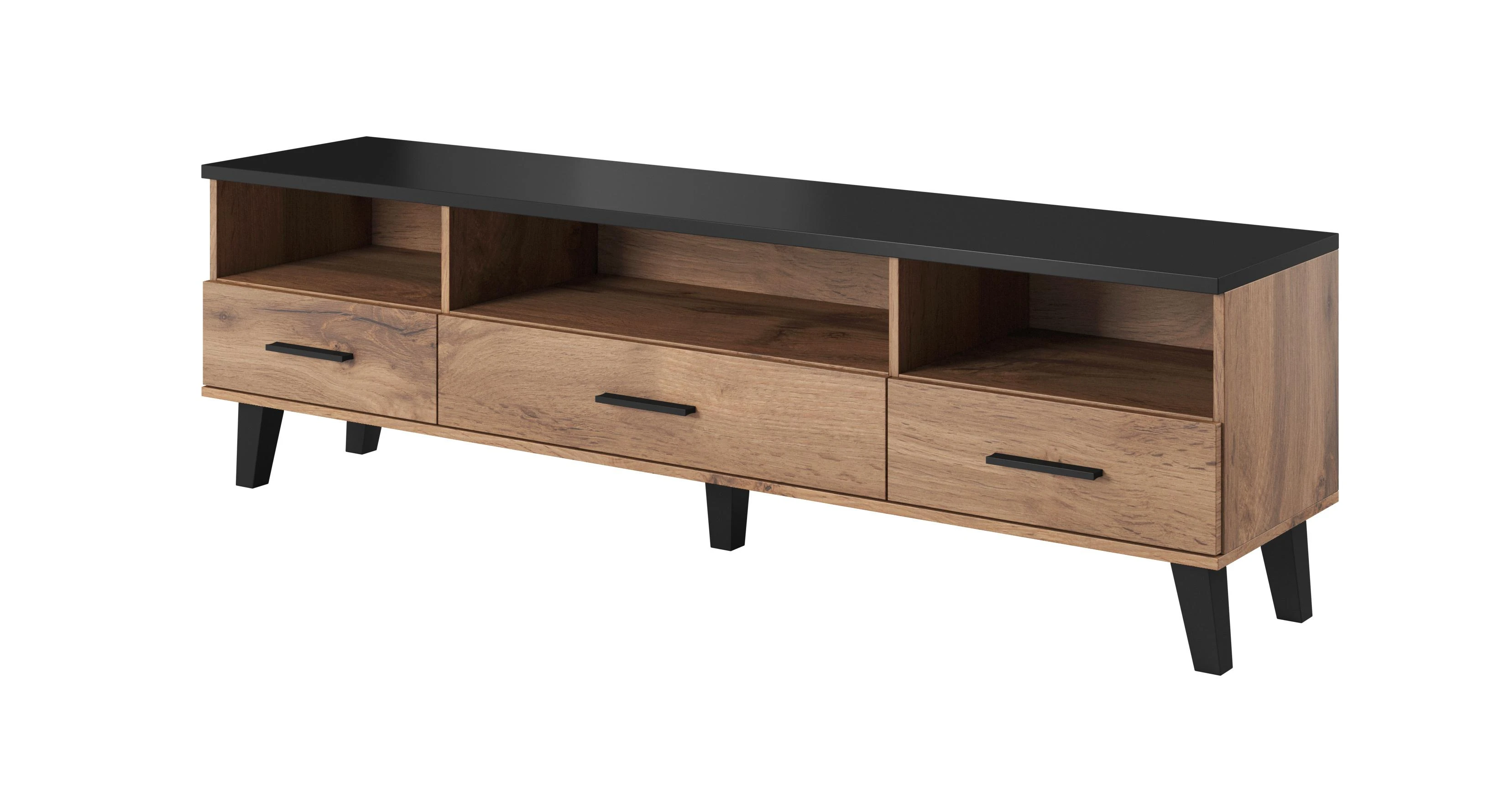 Cama Meble TV Staliukas - Cama LOTTA 180cm Wotan Ąžuolas, Juoda