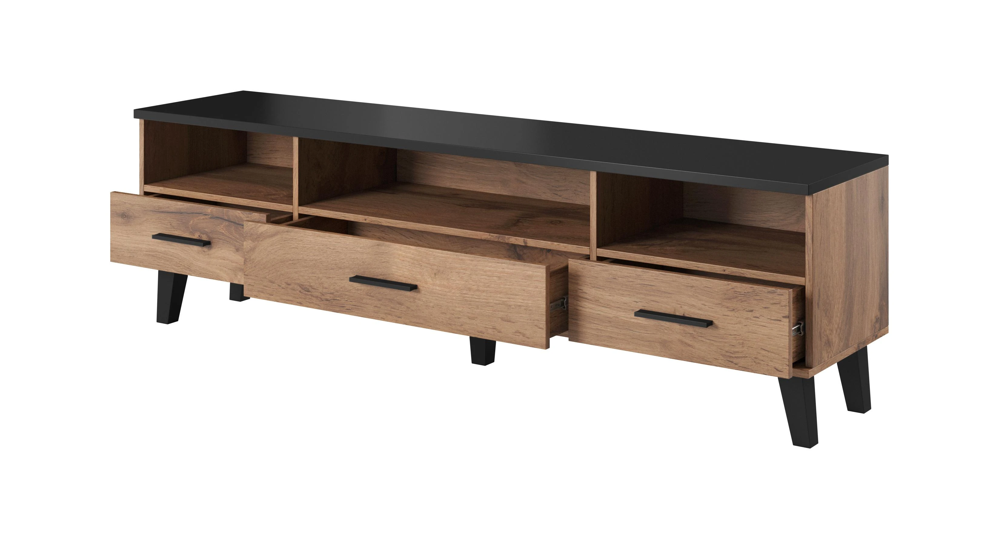 Cama Meble TV Staliukas - Cama LOTTA 180cm Wotan Ąžuolas, Juoda