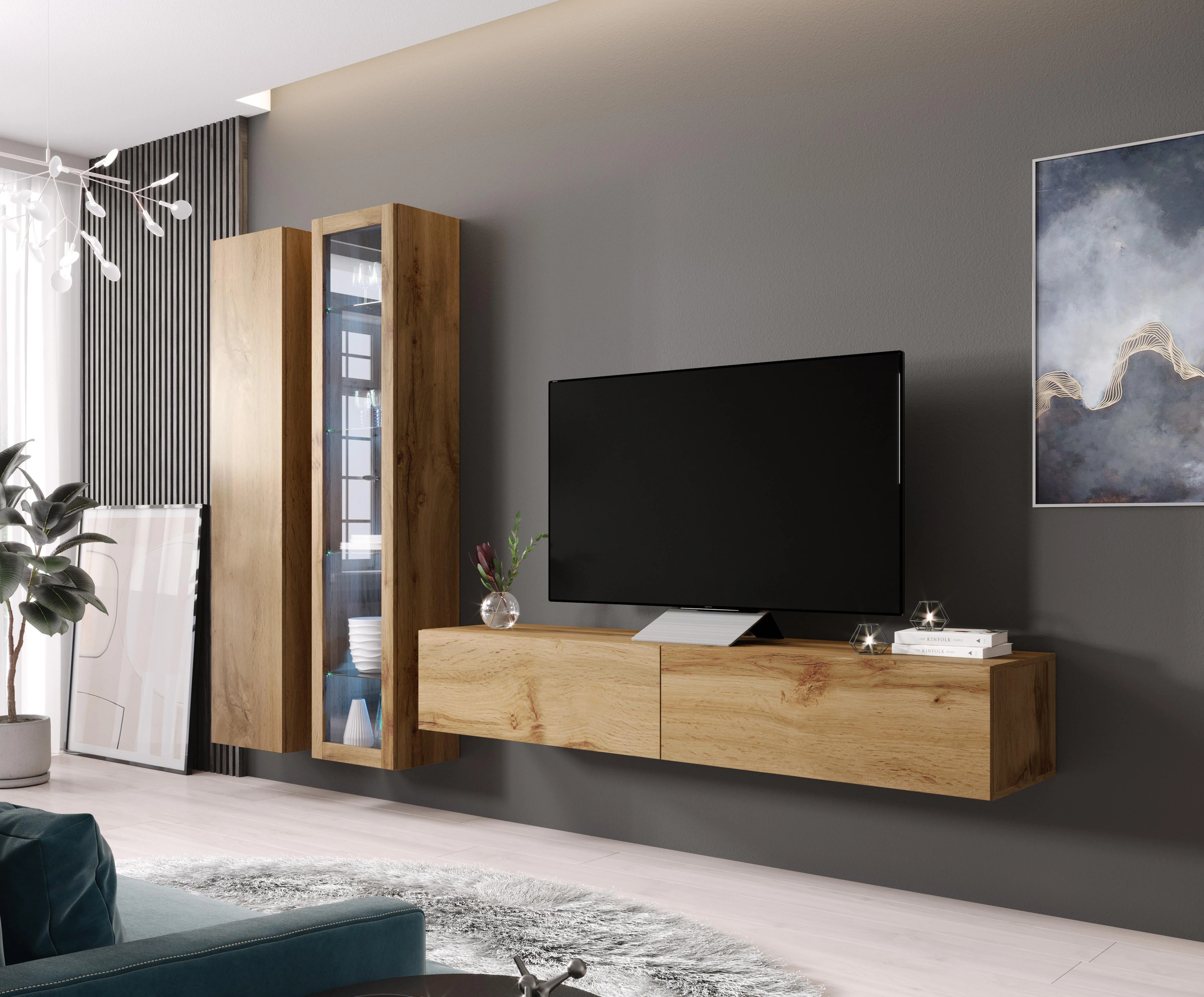 Cama pakabinama TV spintelė VIGO '180' 30/180/40 (spalva: Votan ąžuolas)