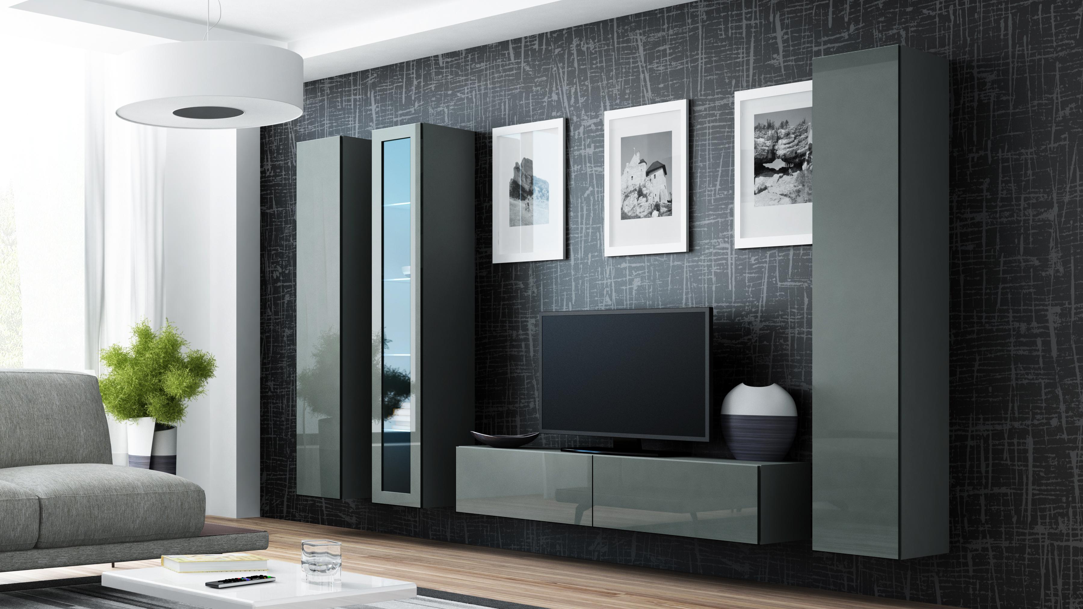 Cama TV staliukas VIGO 140 30/140/40 (spalva: pilka/blizgi pilka)