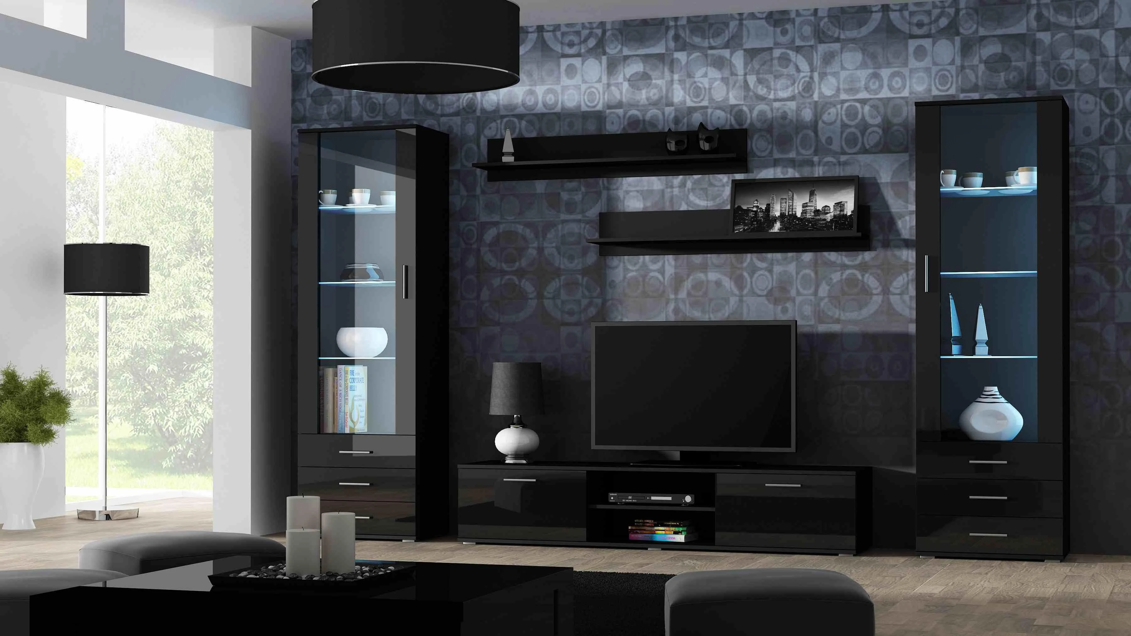 Cama Meble Svetainės Sekcija - Soho S1, Juodas Blizgus