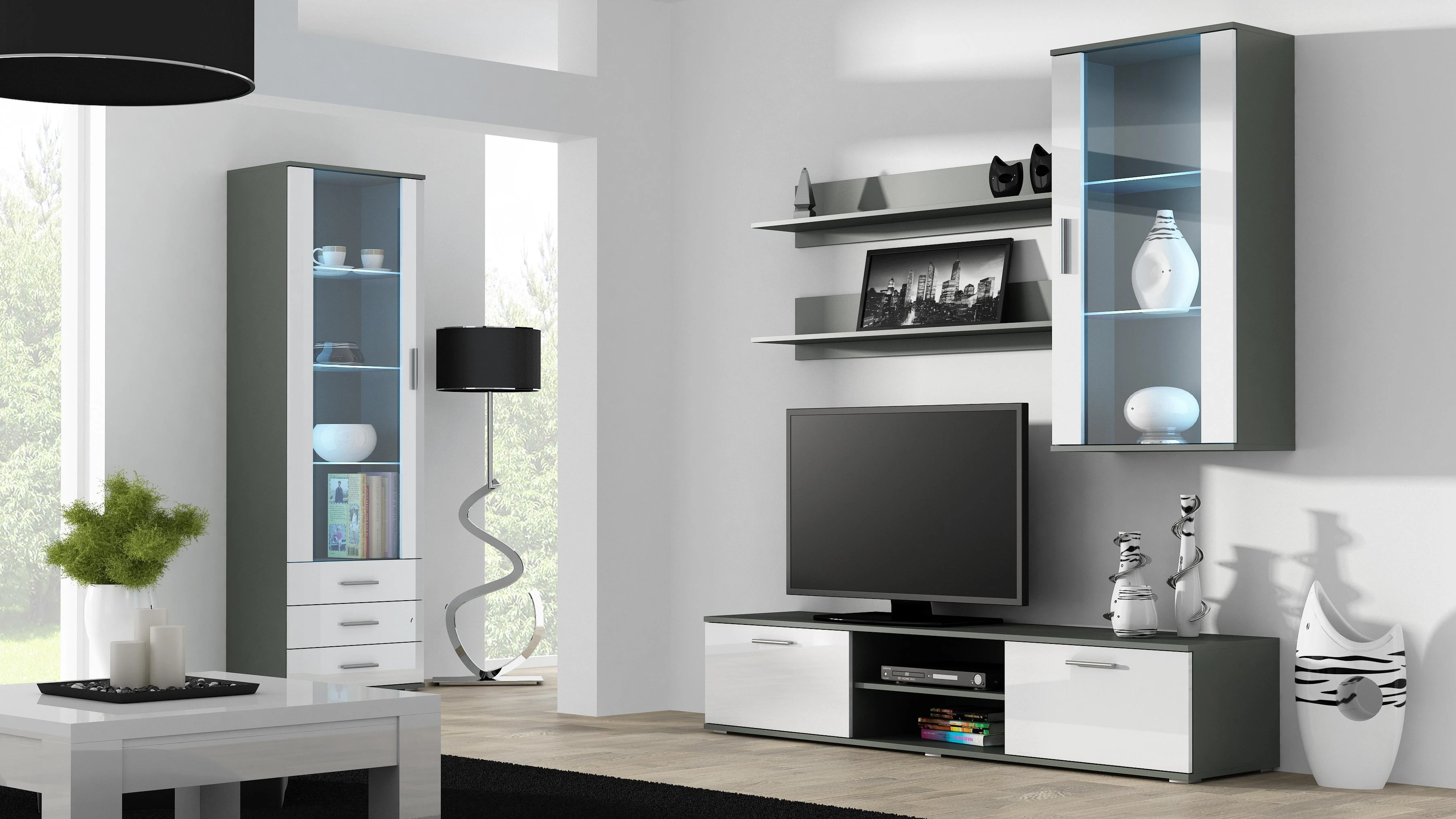 Cama Meble Svetainės Sekcija - Soho S1 Pilka/Balta Blizgi