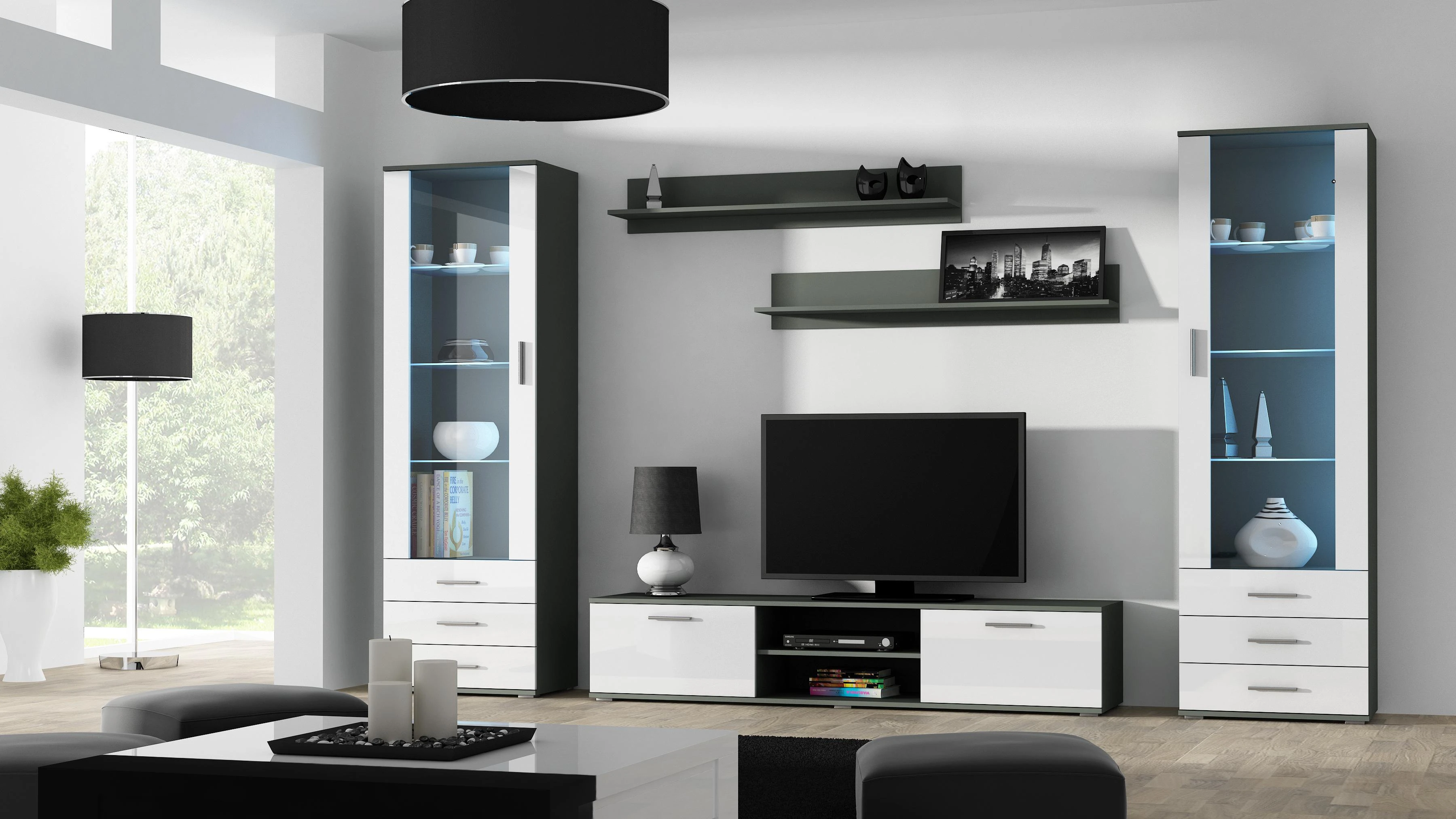 Cama Meble Svetainės Sekcija - Soho S1 Pilka/Balta Blizgi