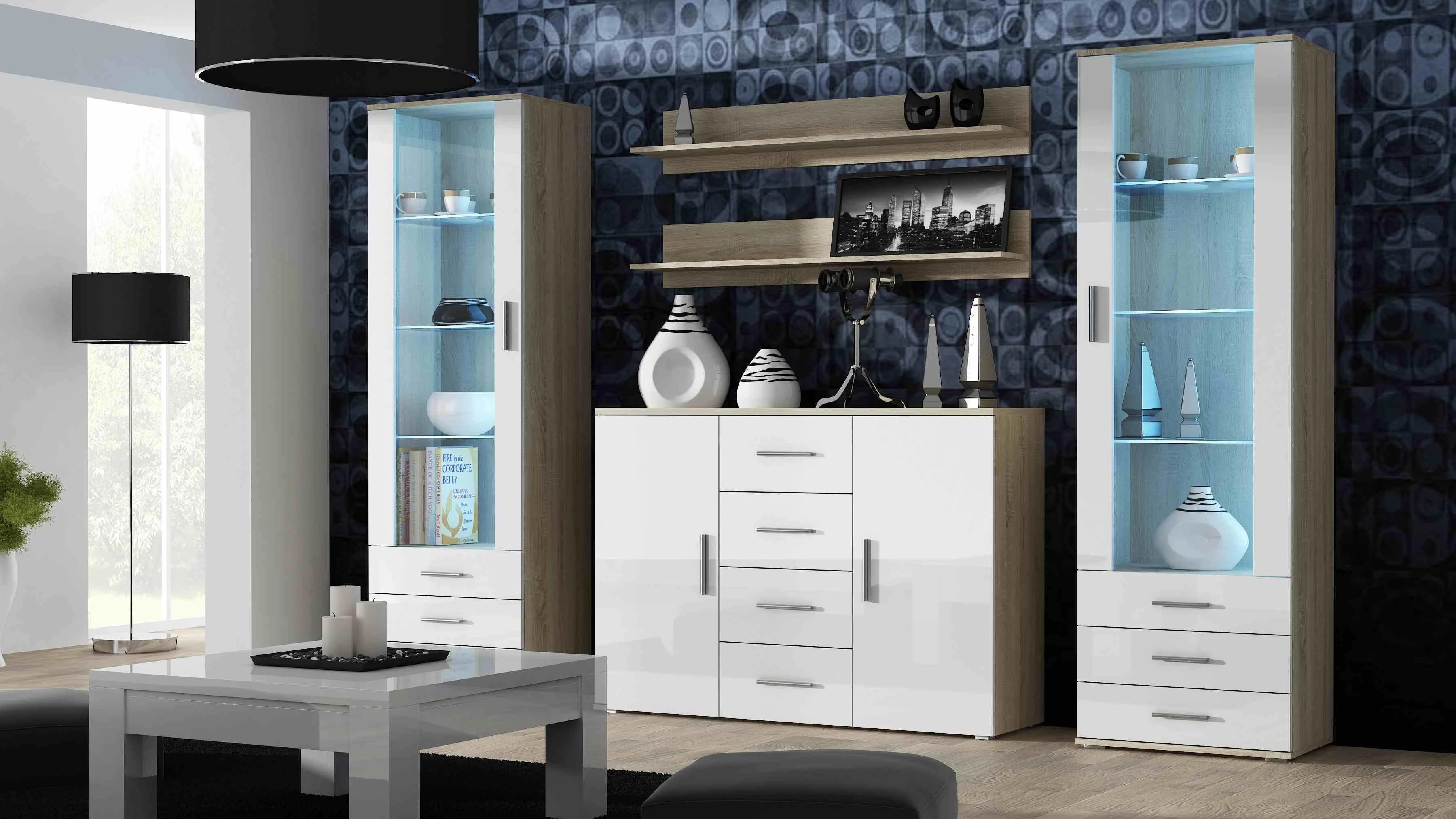 Cama Meble Svetainės sekcija - Cama SOHOWITS1 DS/BI ąžuolas/baltas blizgesys