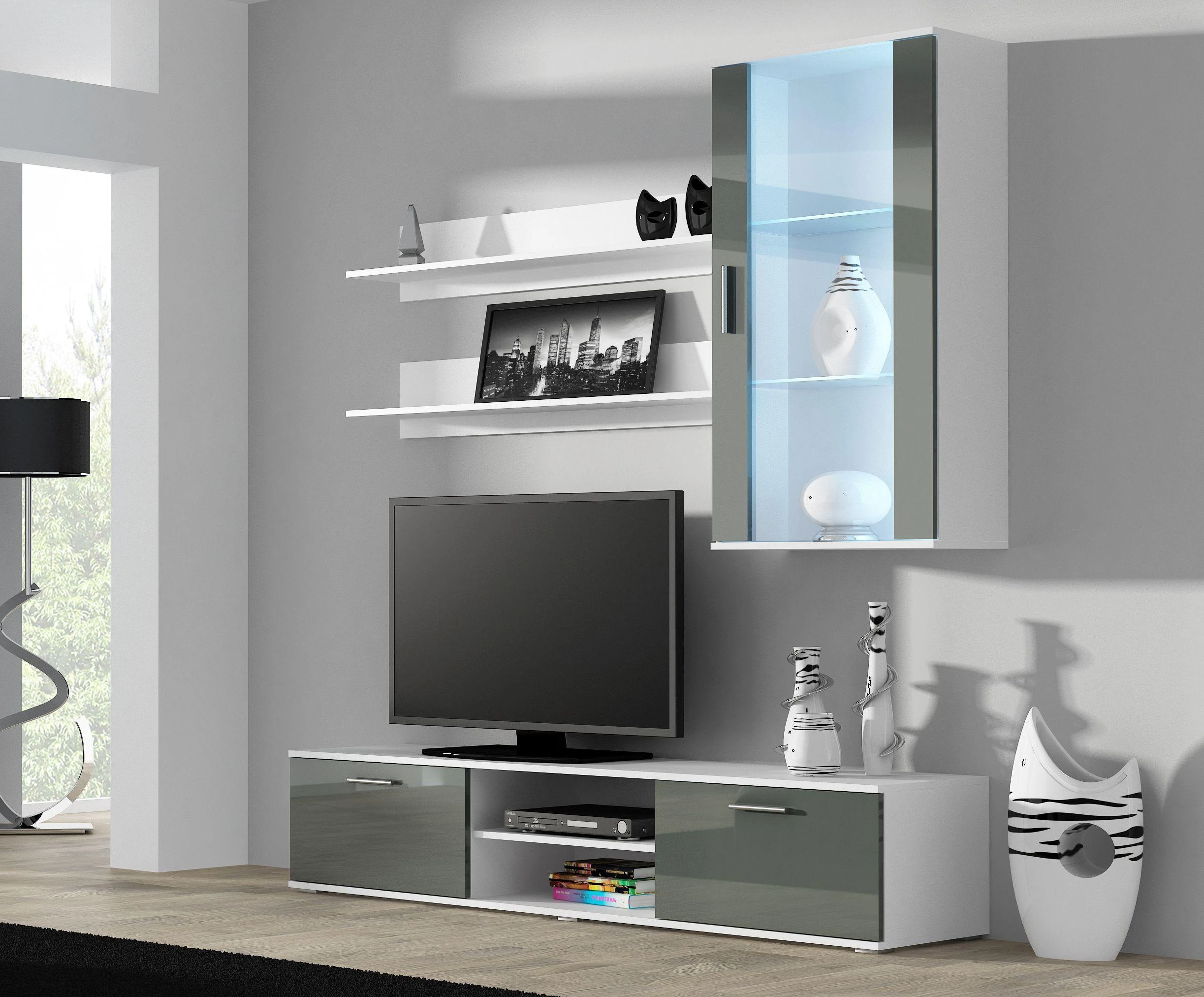 TV staliukas Cama Meble Televizorius stovas - Cama Soho RTV180BI/SZ Balta/Pilka