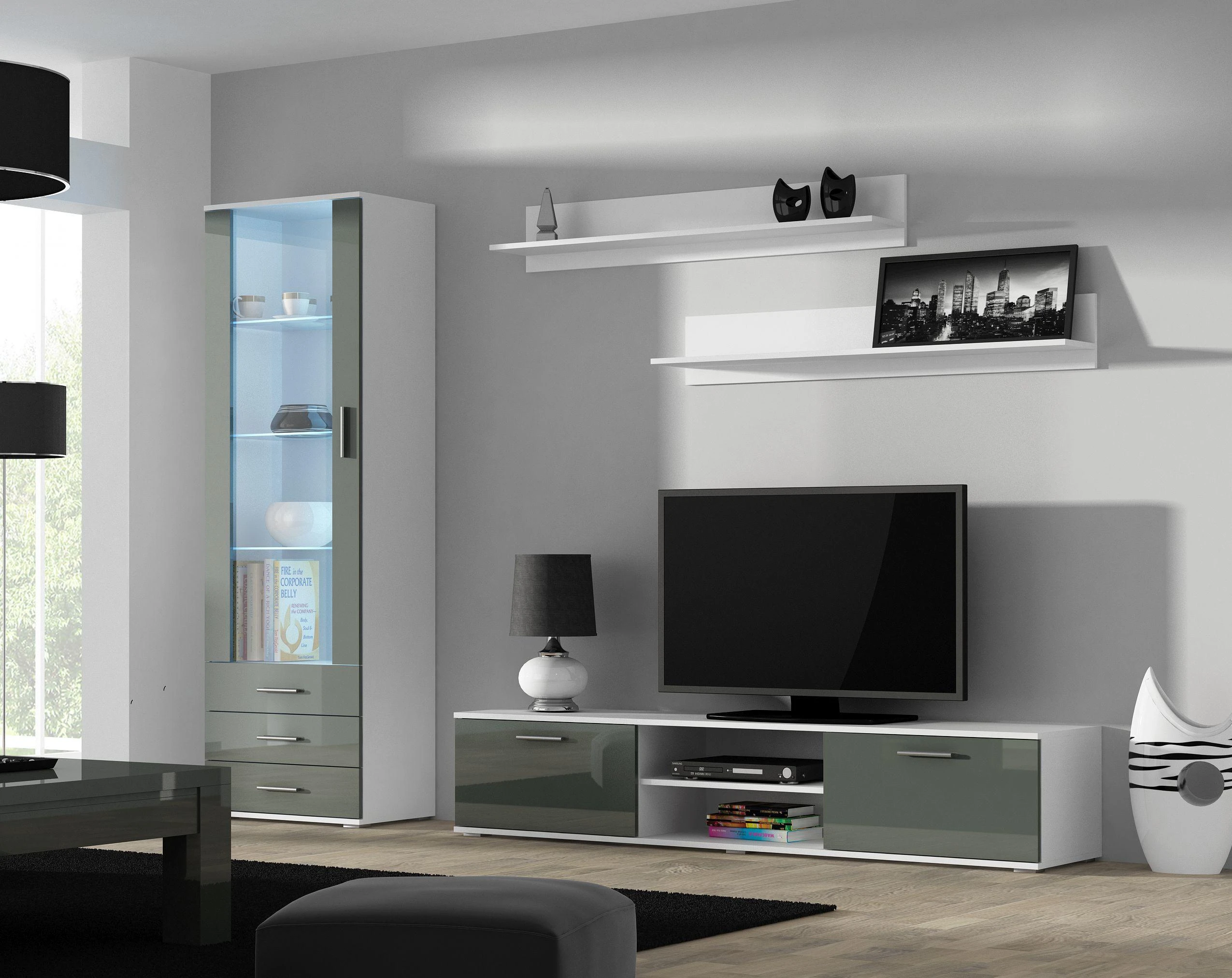 TV staliukas Cama Meble Televizorius stovas - Cama Soho RTV180BI/SZ Balta/Pilka