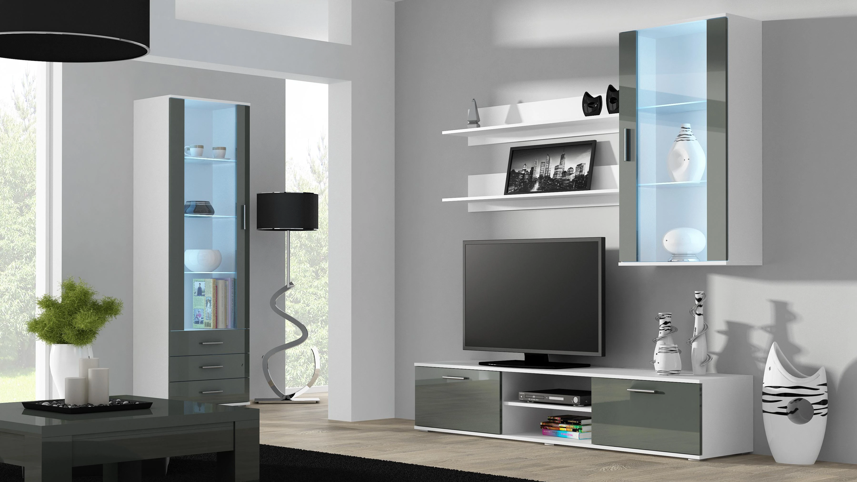TV staliukas Cama Meble Televizorius stovas - Cama Soho RTV180BI/SZ Balta/Pilka