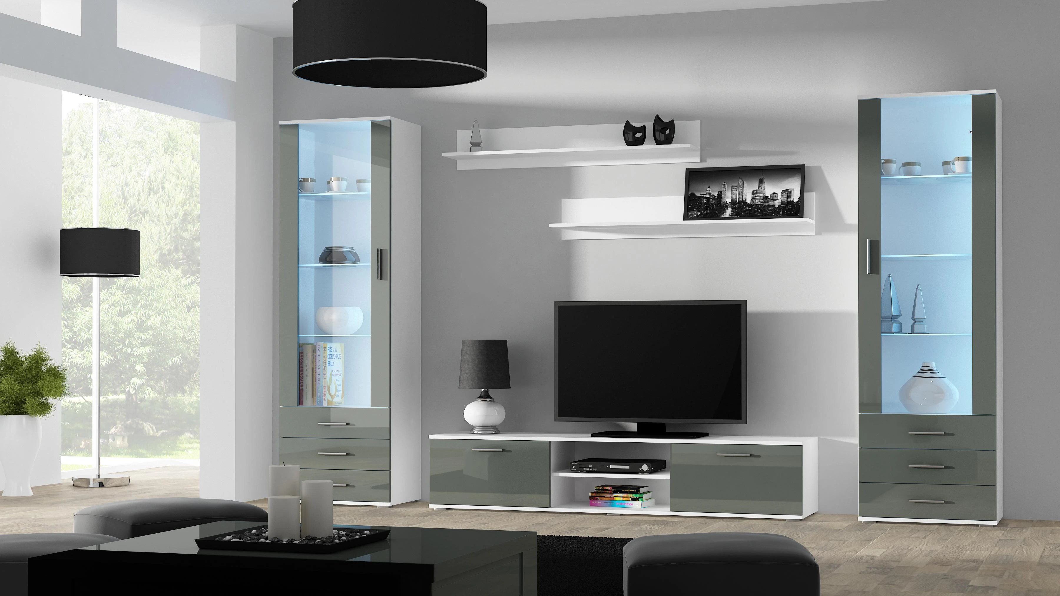 TV staliukas Cama Meble Televizorius stovas - Cama Soho RTV180BI/SZ Balta/Pilka