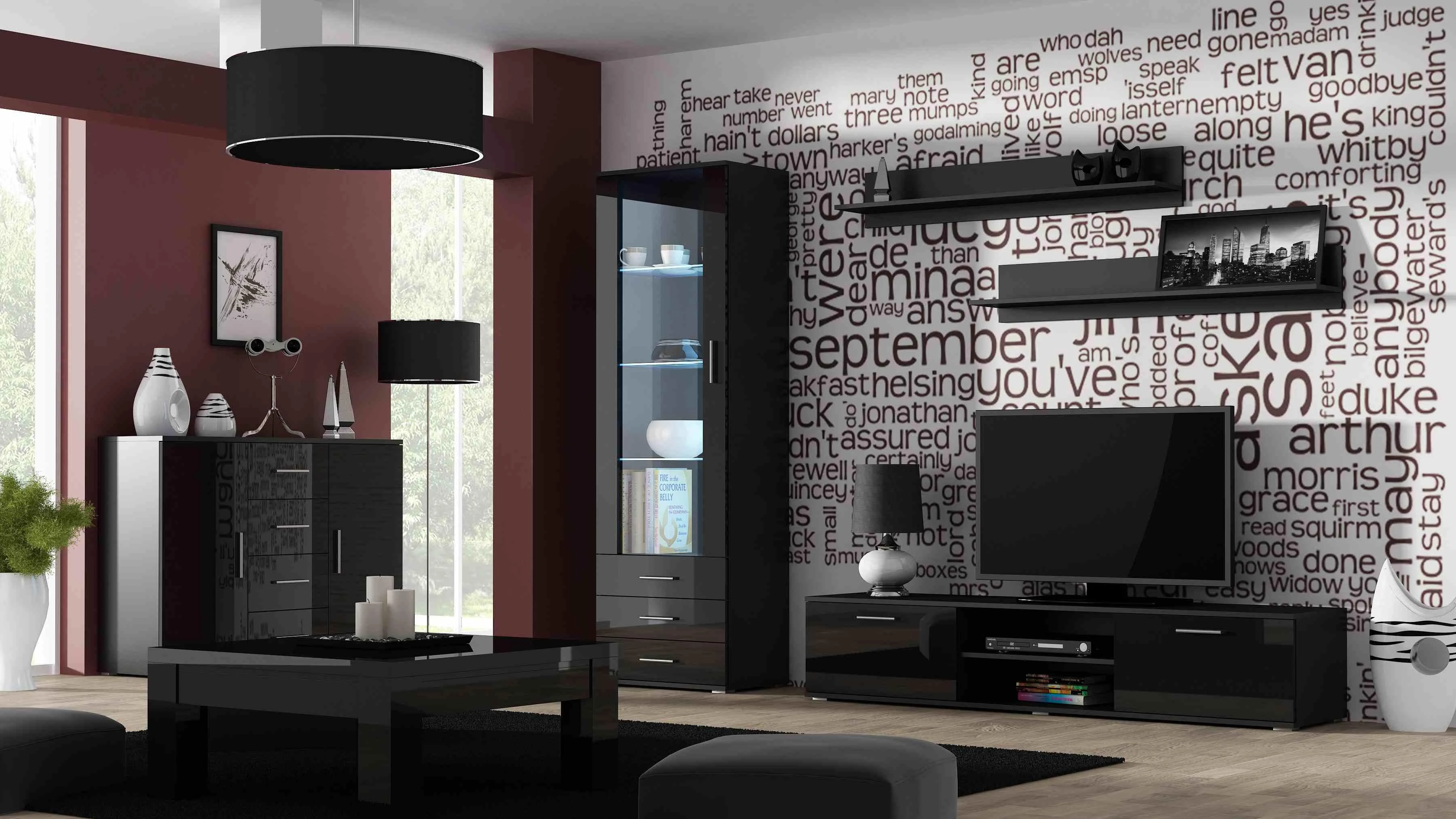 Cama Meble Televizoriaus Stovas - Cama Soho 180, Juodas Blizgus