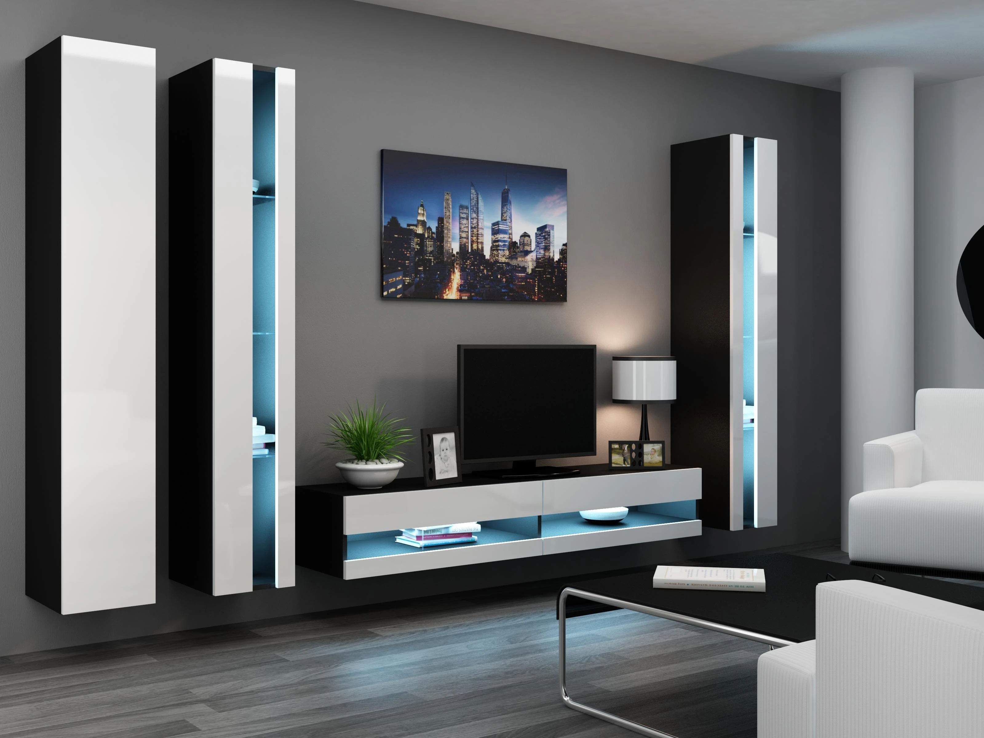 Cama TV staliukas VIGO NEW 30/180/40 (spalva: juoda/blizgi balta)