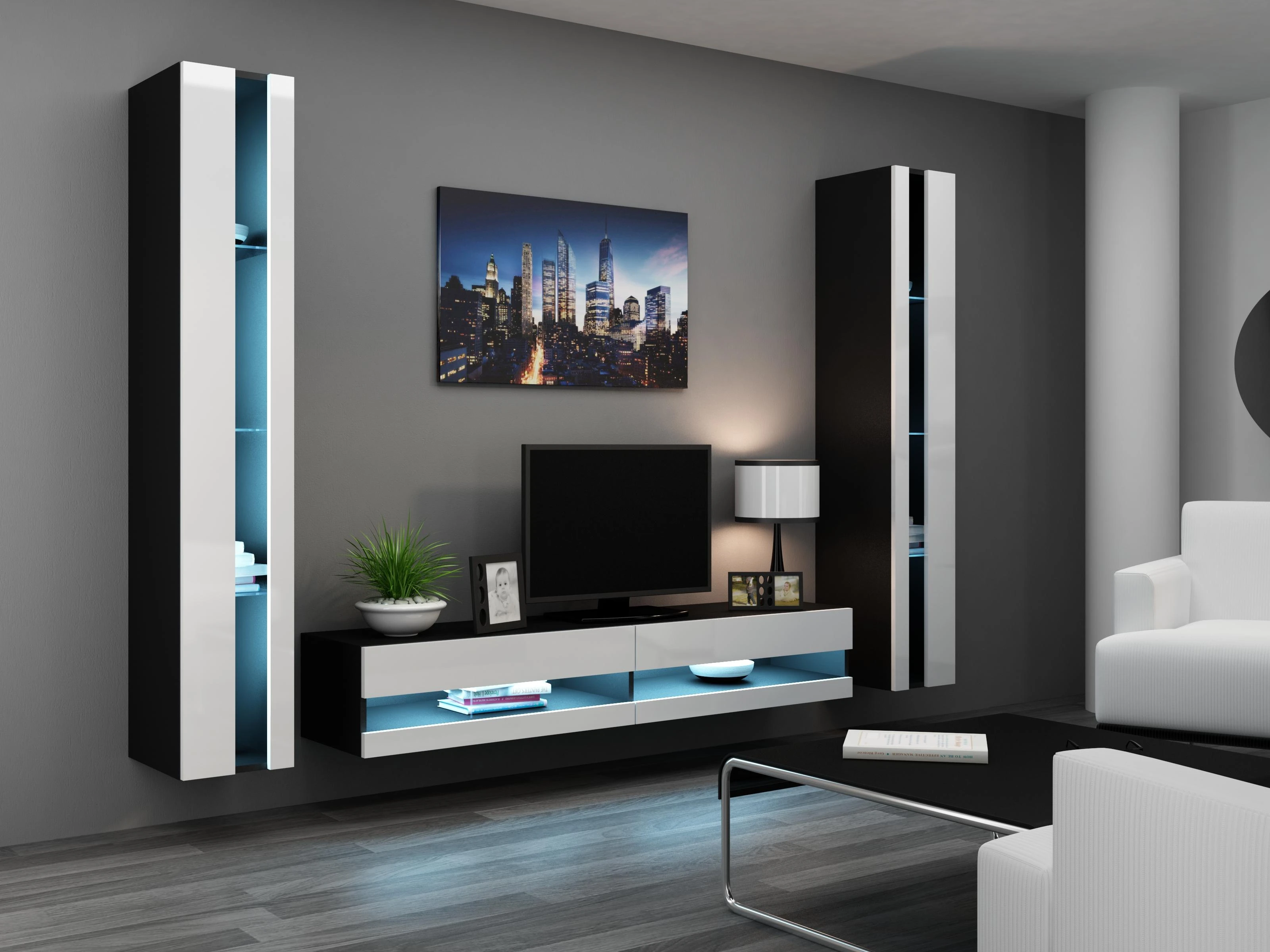Cama TV staliukas VIGO NEW 30/180/40 (spalva: juoda/blizgi balta)