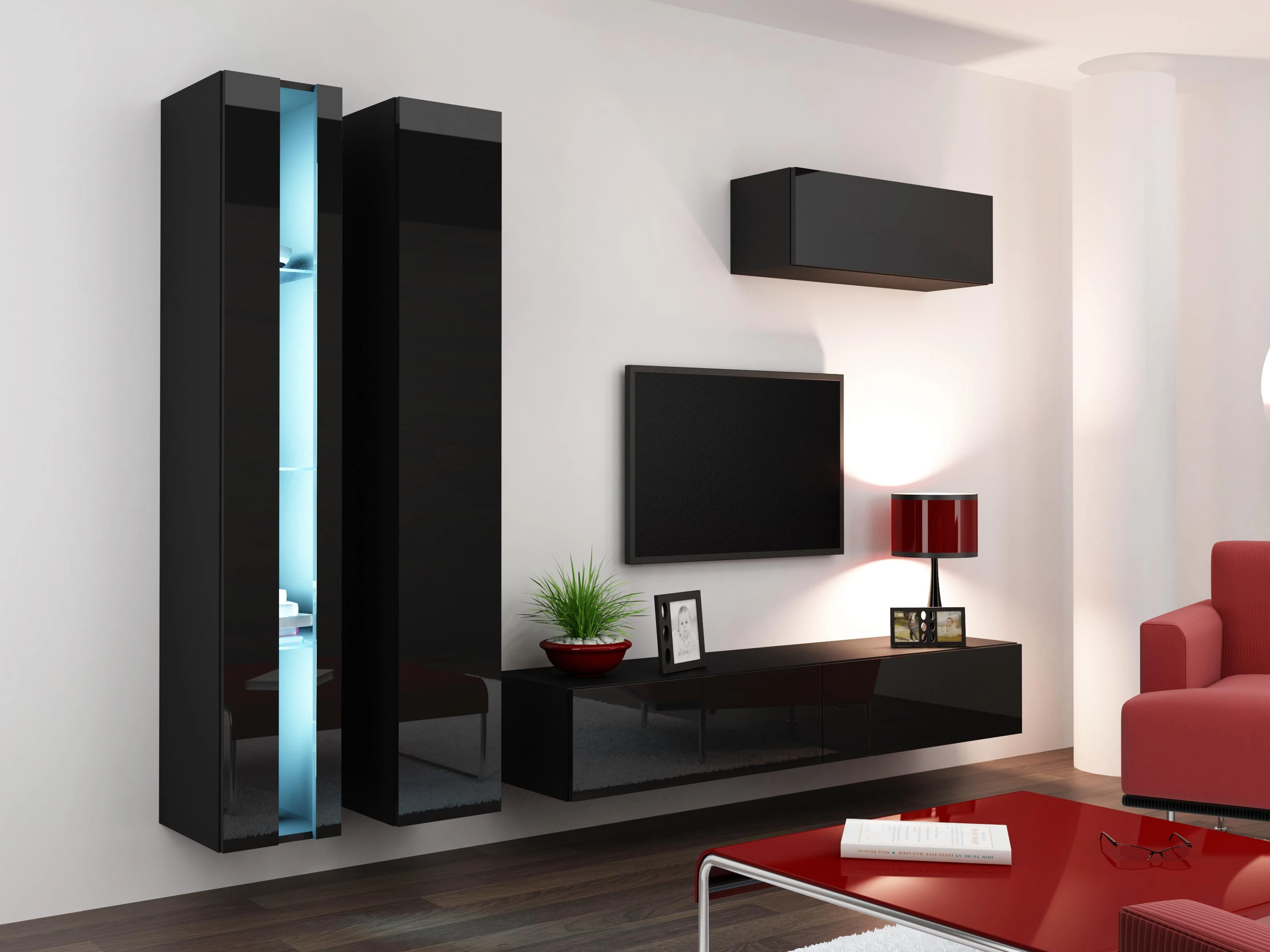 Cama TV staliukas VIGO NEW 30/180/40 (spalva: juoda/blizgi juoda)