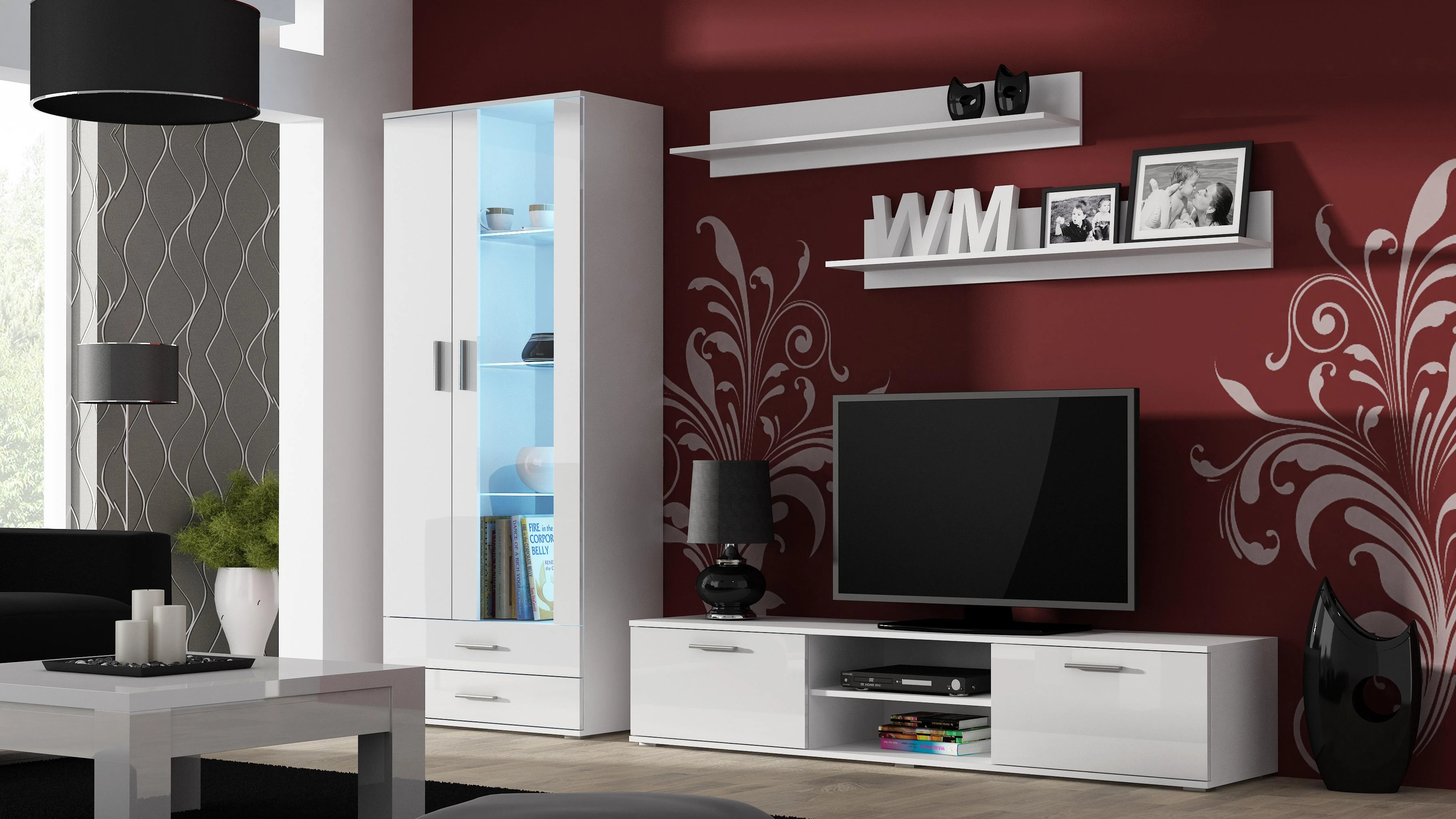 Cama Meble Televizoriaus Stovas - Cama Soho 180 Baltas Blizgus