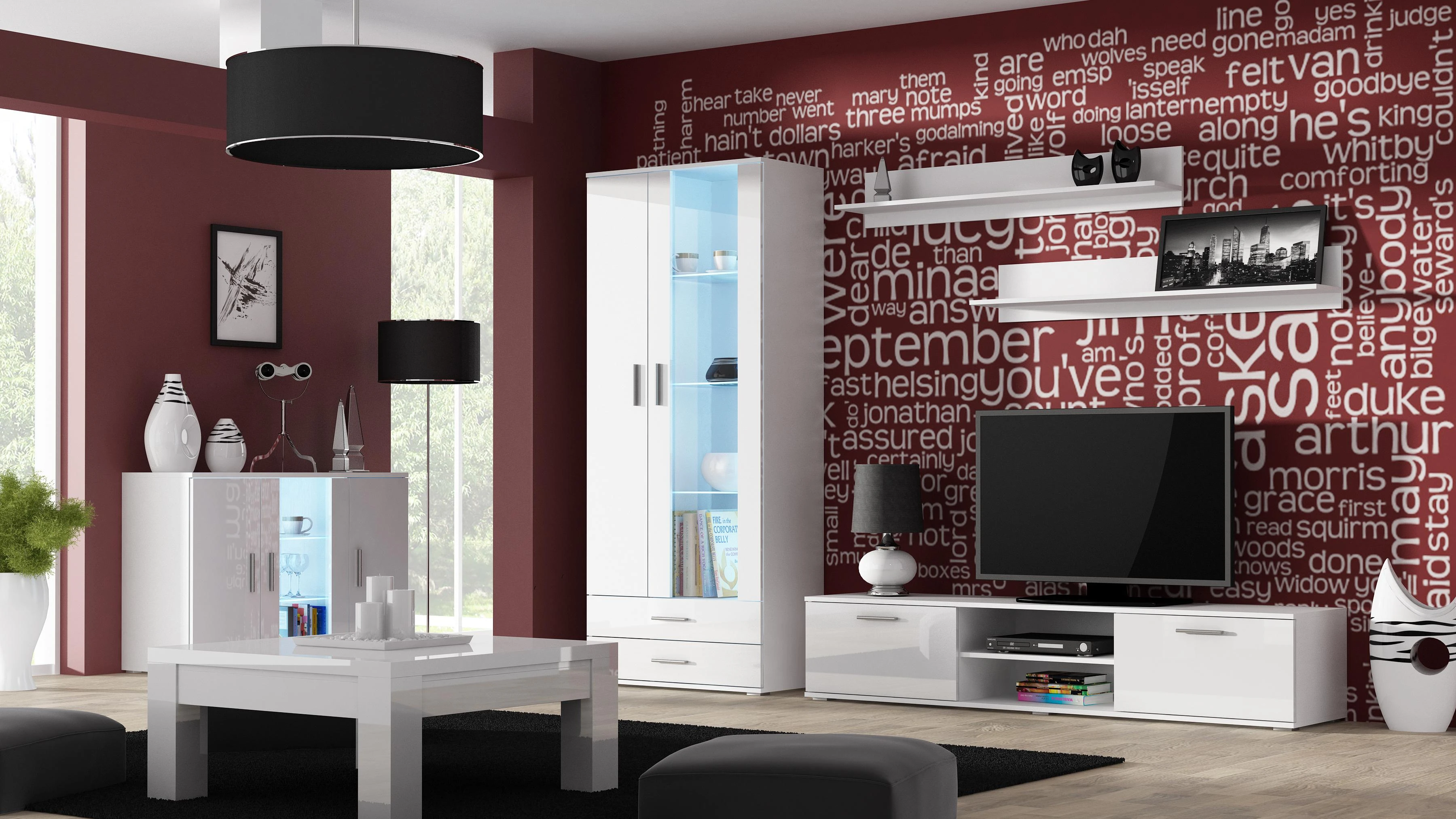 Cama Meble Televizoriaus Stovas - Cama Soho 180 Baltas Blizgus