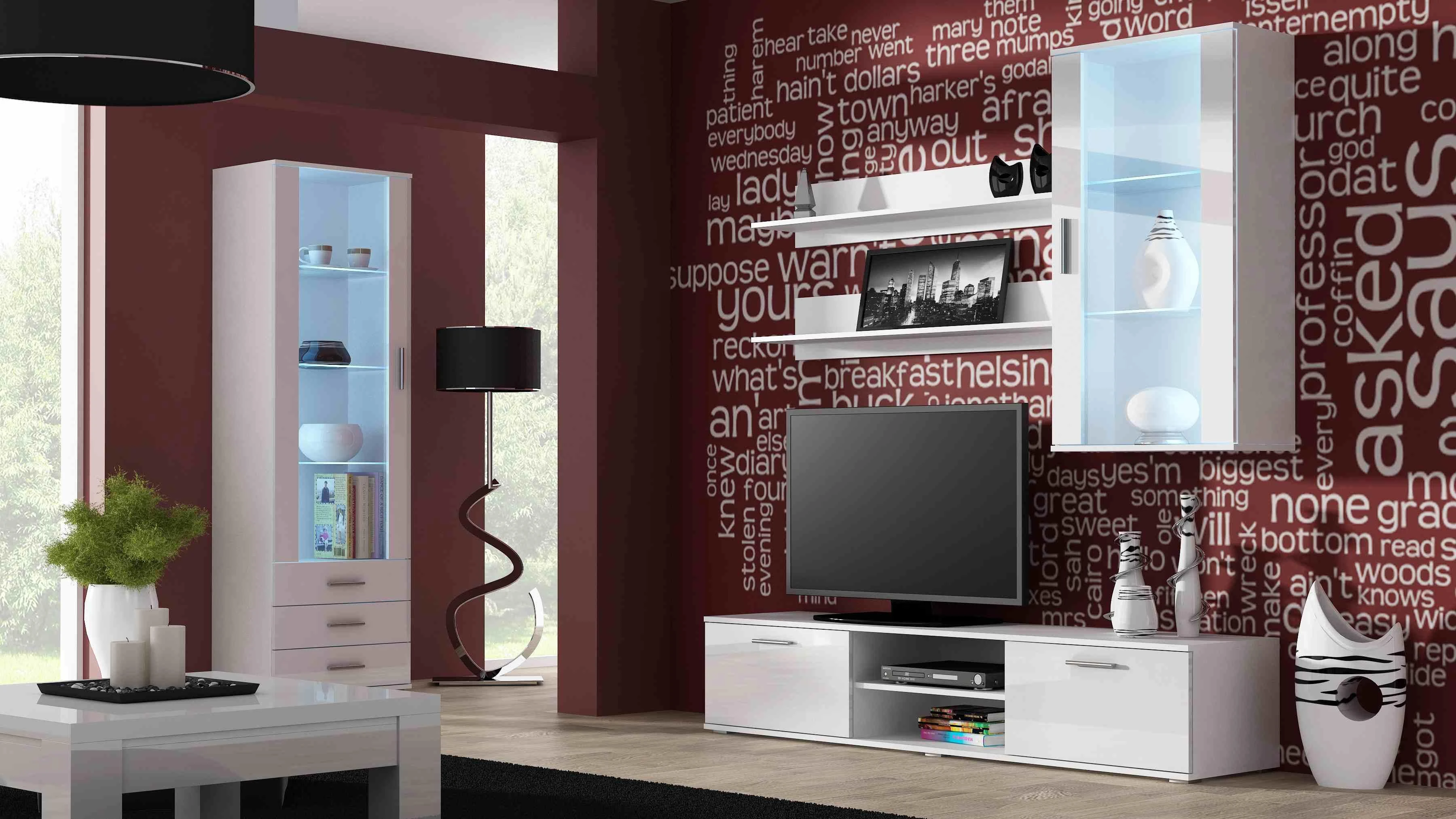Cama Meble Televizoriaus Stovas - Cama Soho 180 Baltas Blizgus