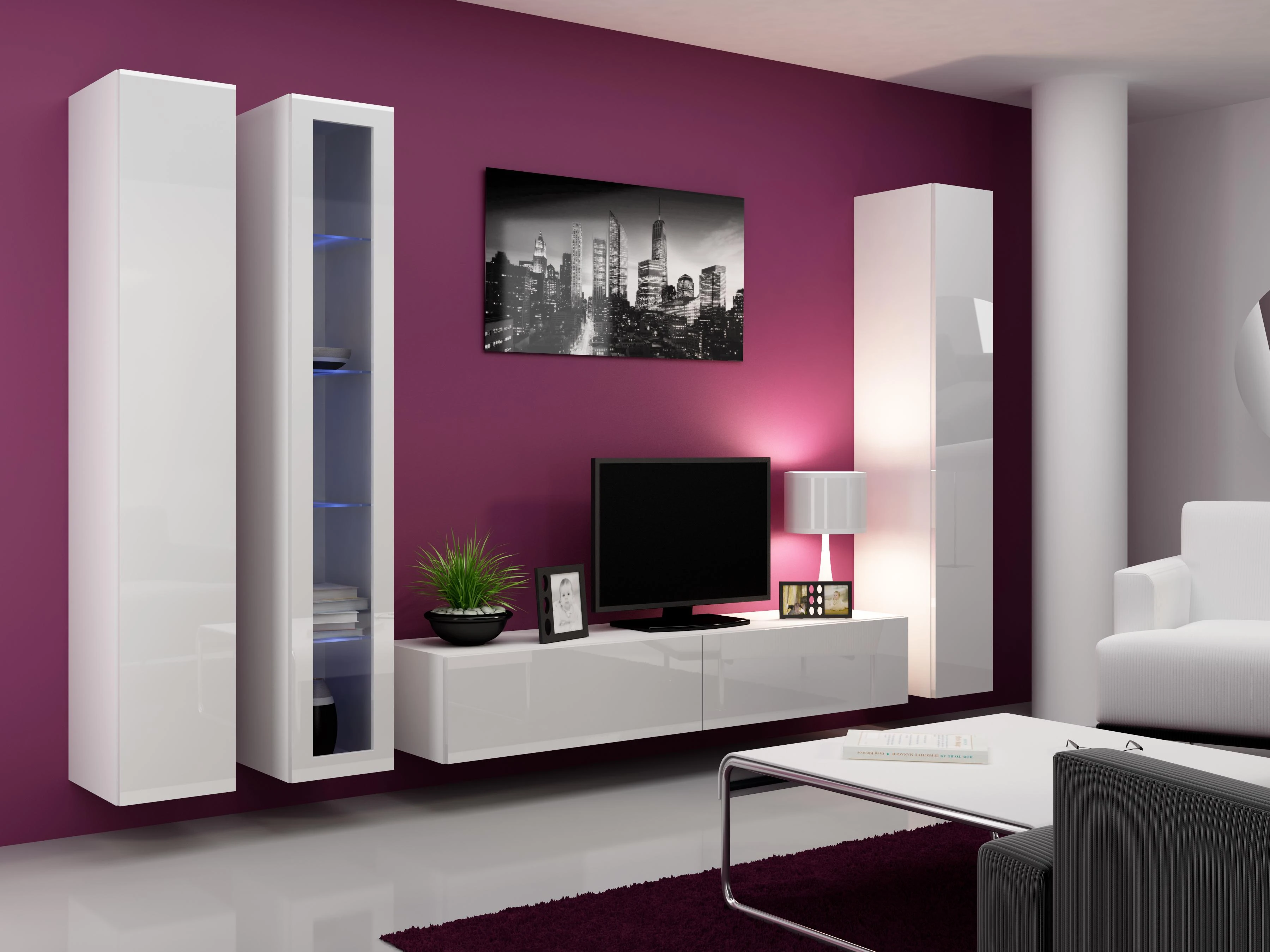 Cama sieninė lentyna VIGO '180' 180/40/30 (spalva: balta/blizgi balta)