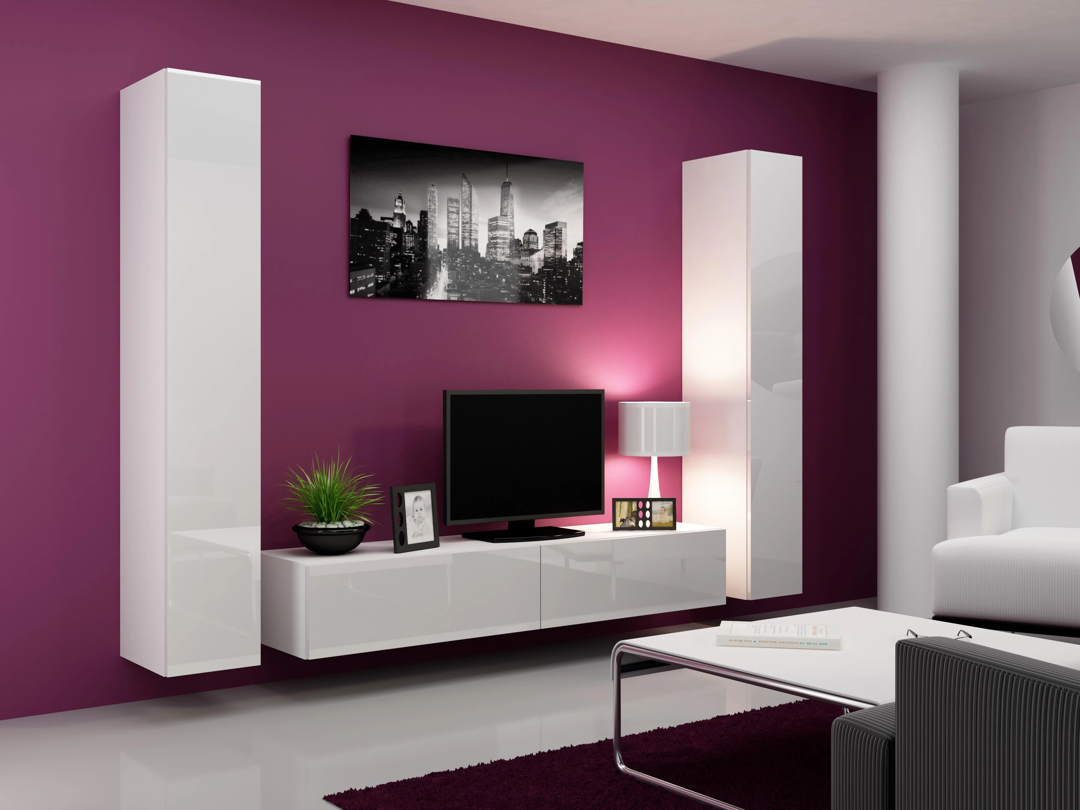 Cama sieninė lentyna VIGO '180' 180/40/30 (spalva: balta/blizgi balta)