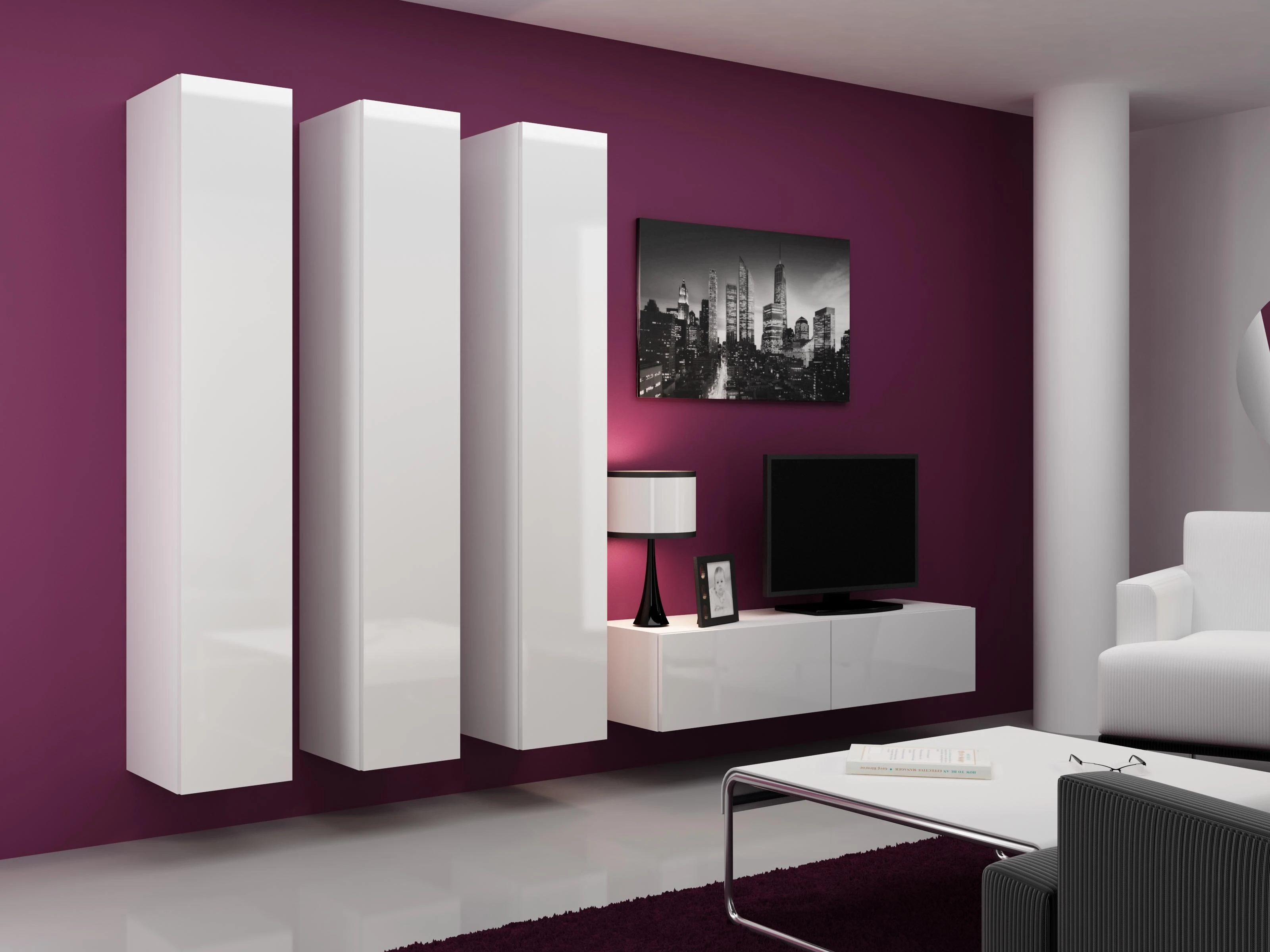 Cama sieninė lentyna VIGO '180' 180/40/30 (spalva: balta/blizgi balta)