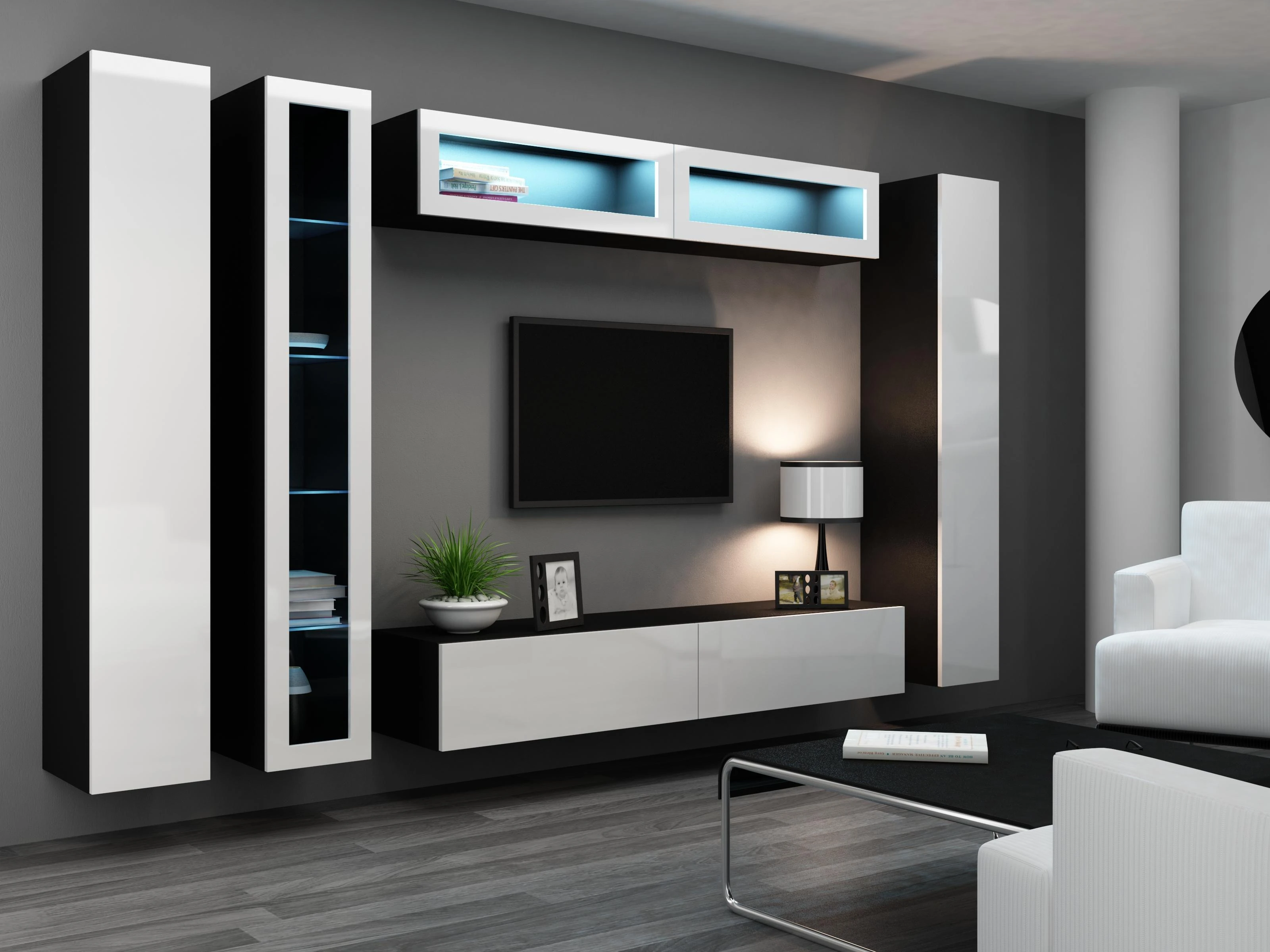 Cama sieninė spintelė VIGO '180' 180/40/30 (spalva: balta/blizgi juoda)