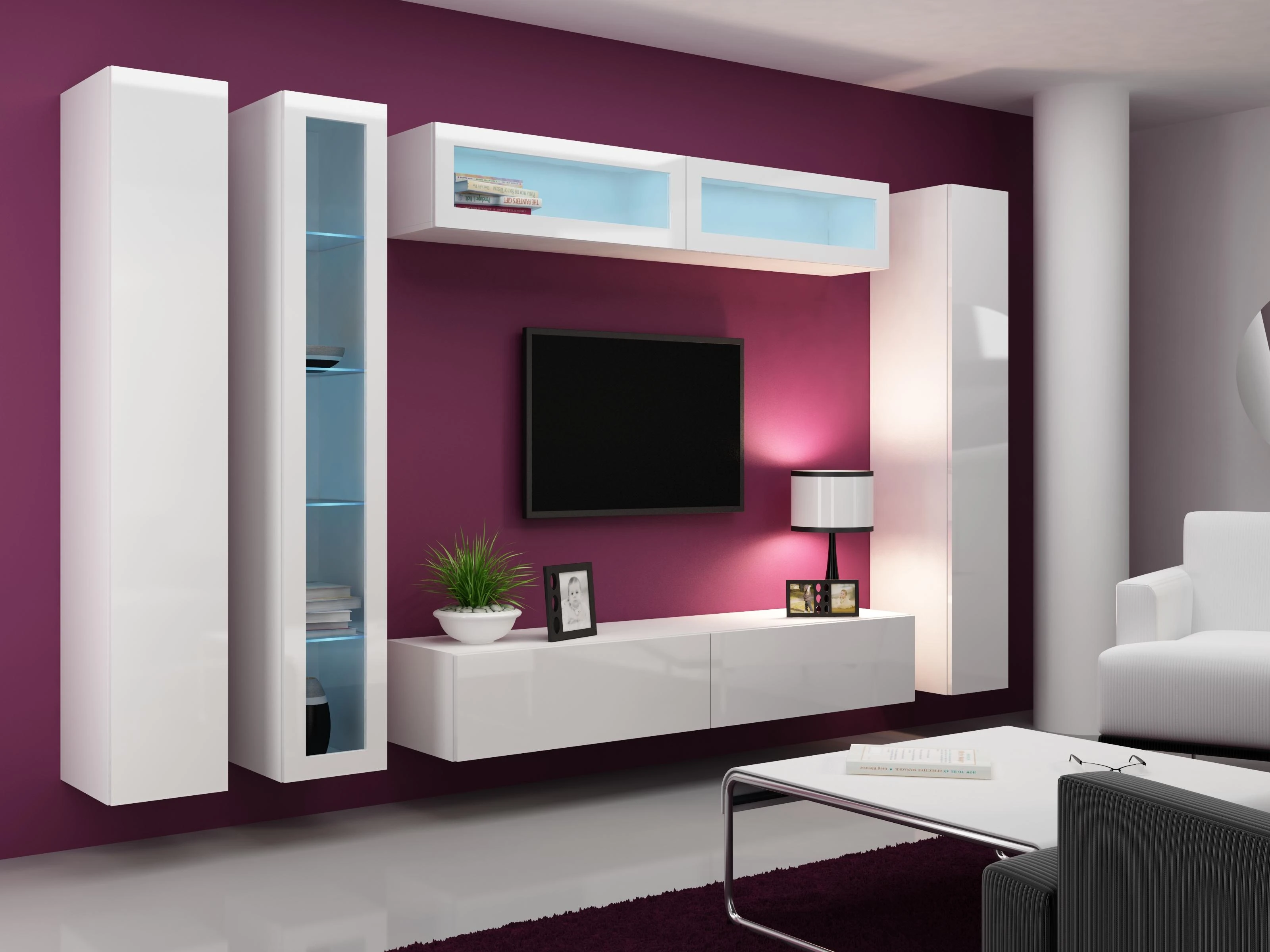 Cama sieninė lentyna VIGO '180' 180/40/30 (spalva: balta/blizgi balta)