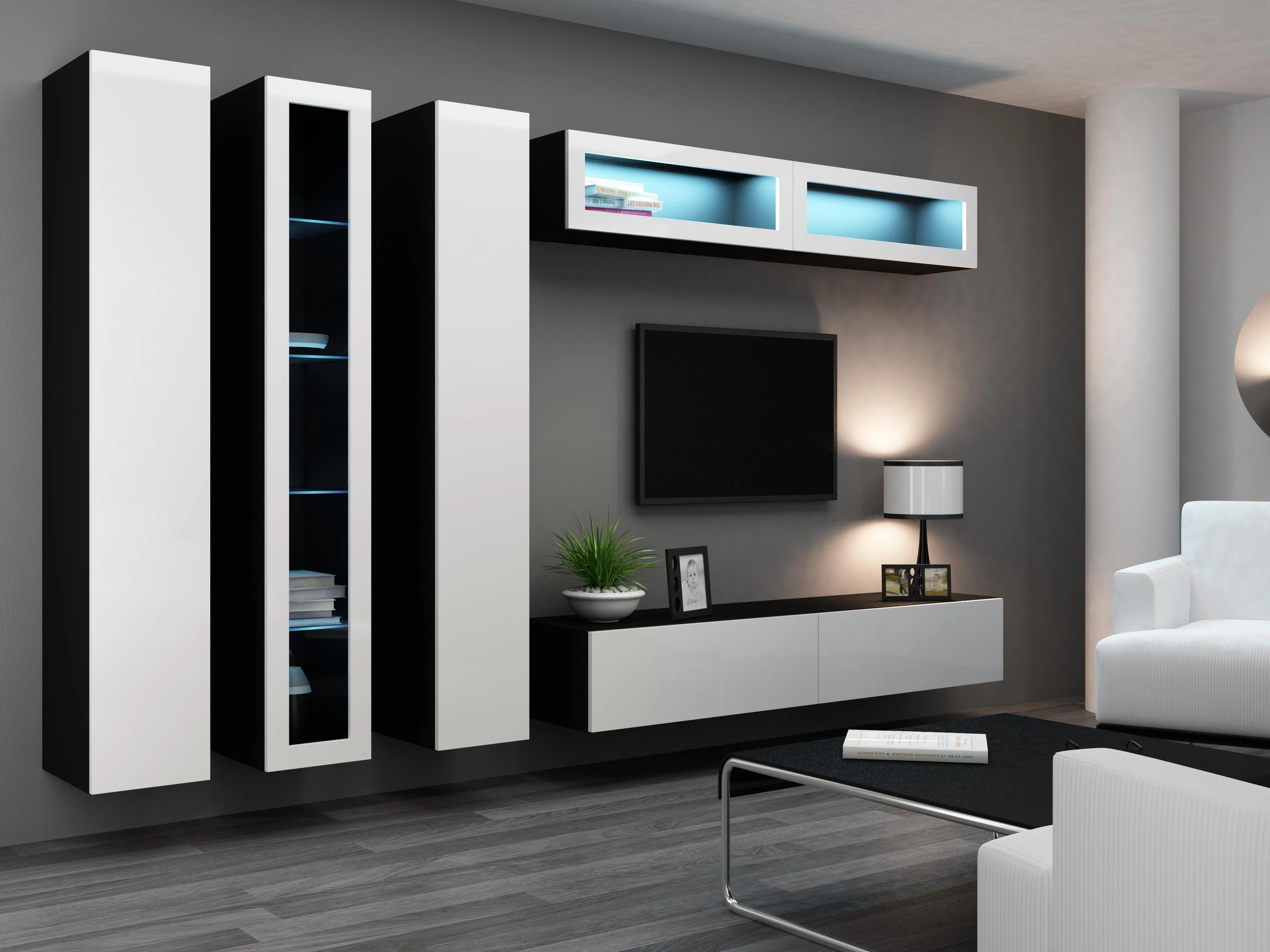 Cama sieninė spintelė VIGO '180' 180/40/30 (spalva: balta/blizgi juoda)