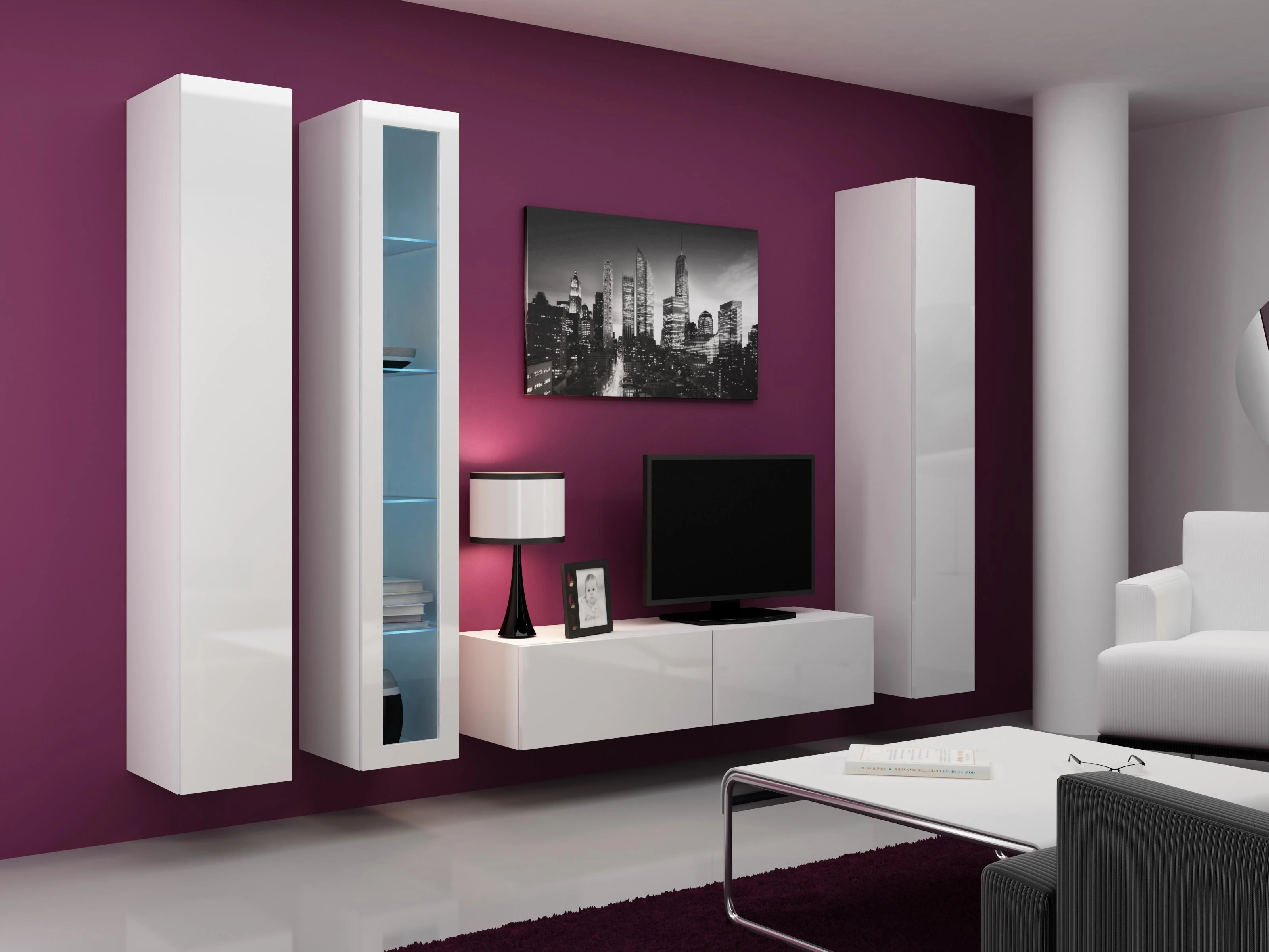 Cama sieninė lentyna VIGO '180' 180/40/30 (spalva: balta/blizgi balta)
