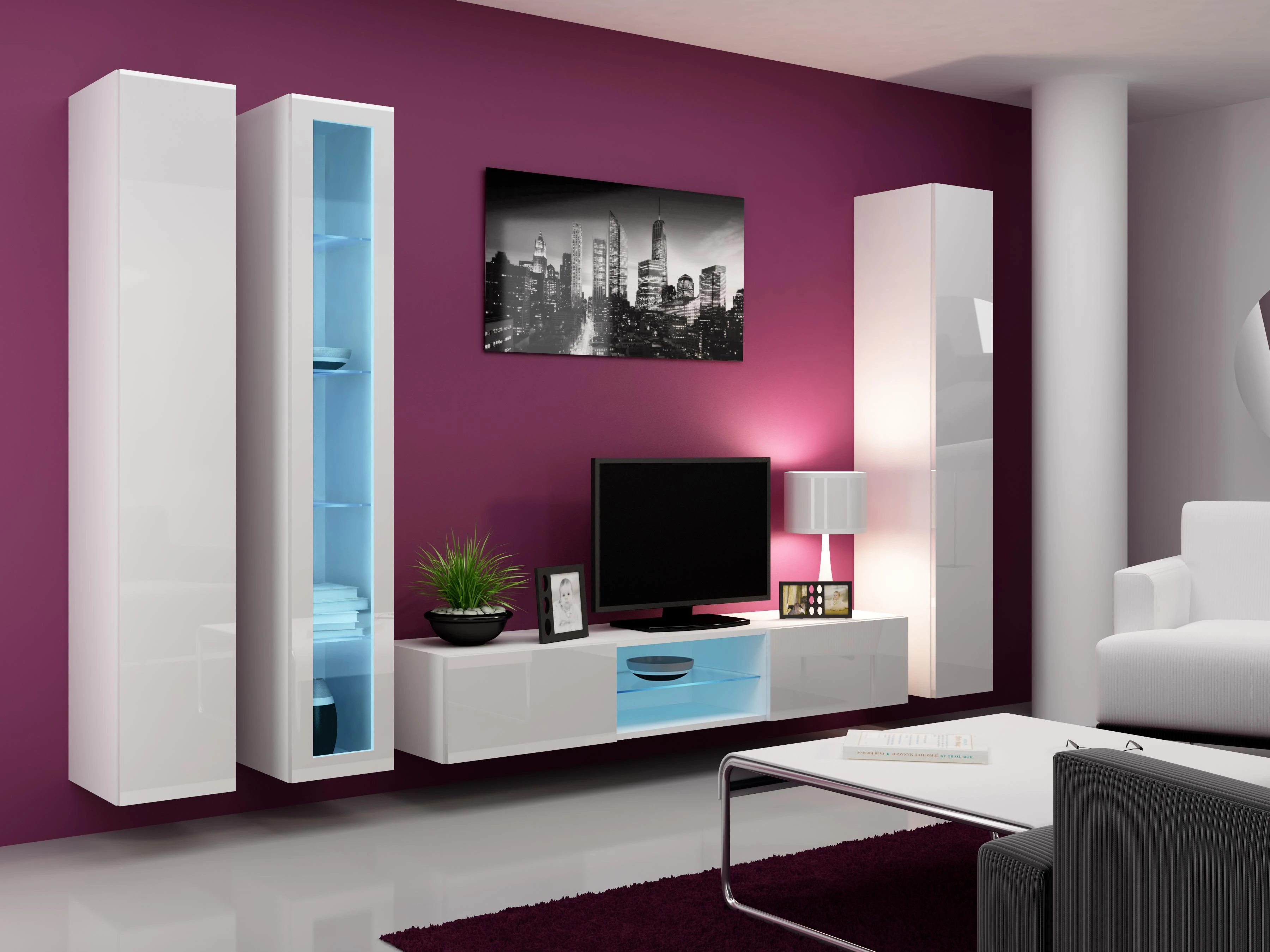 Cama sieninė lentyna VIGO '180' 180/40/30 (spalva: balta/blizgi balta)