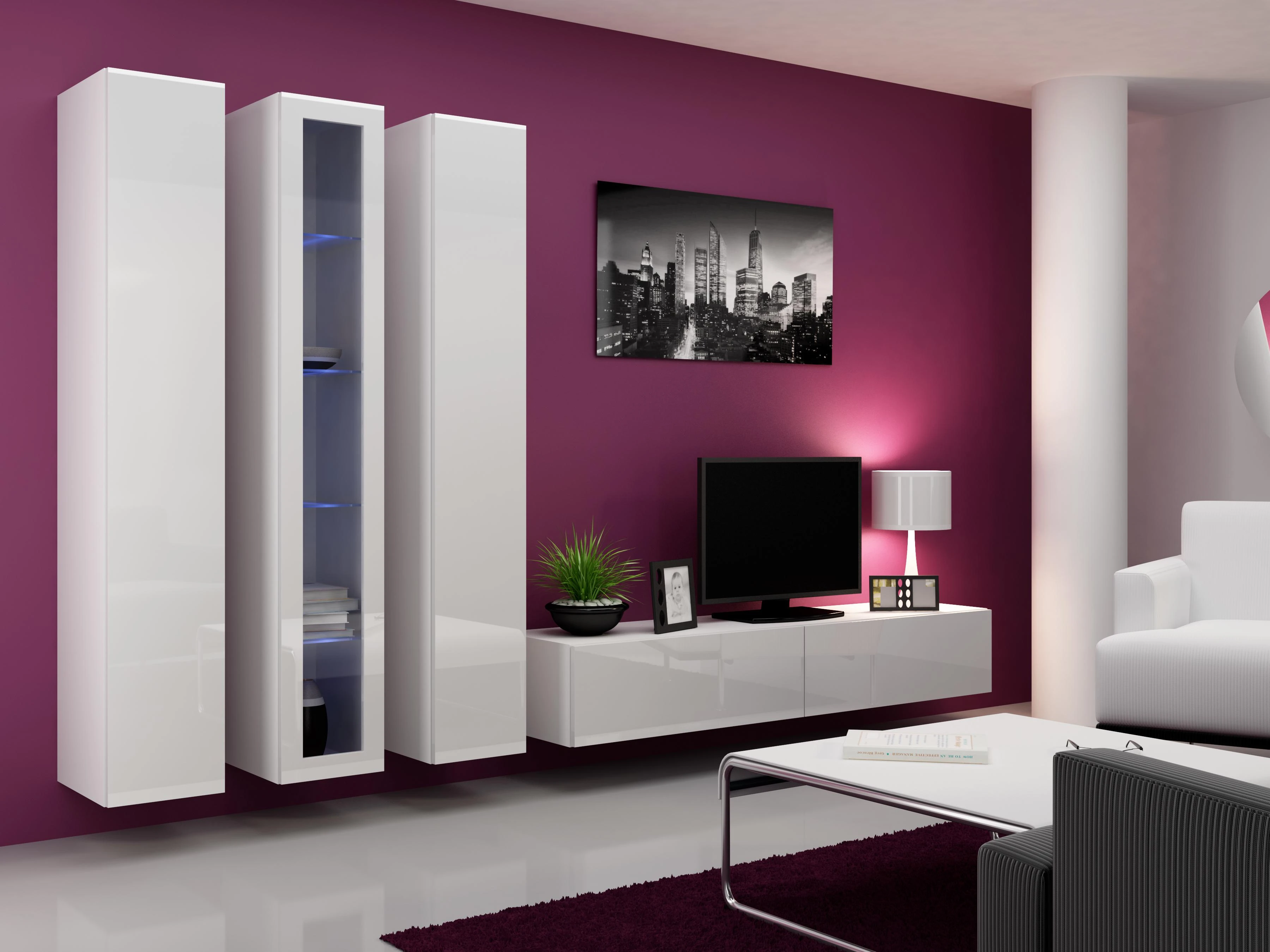 Cama sieninė lentyna VIGO '180' 180/40/30 (spalva: balta/blizgi balta)