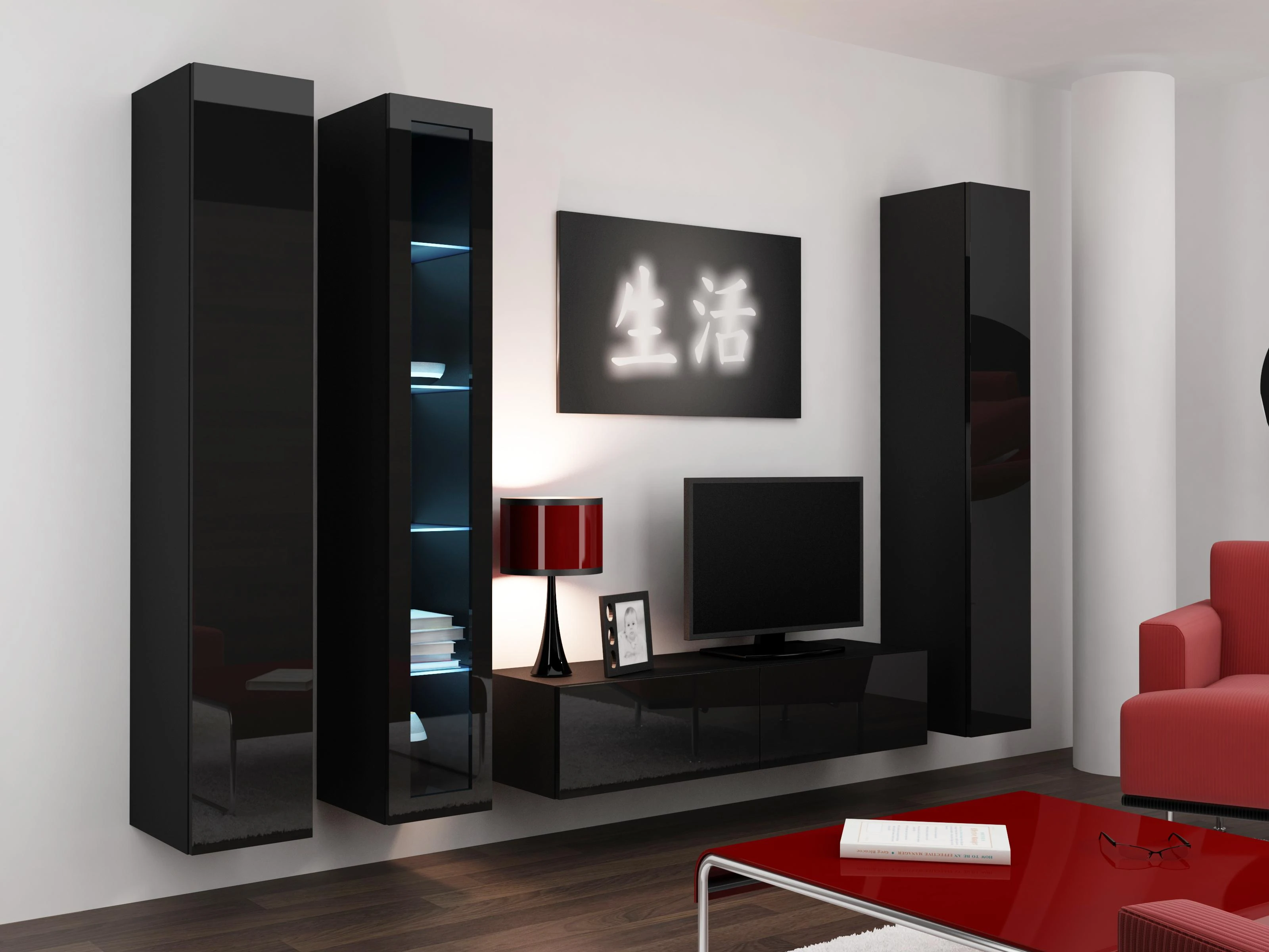 Cama sieninė lentyna VIGO '180' 180/40/30 (spalva: juoda/blizgi juoda)