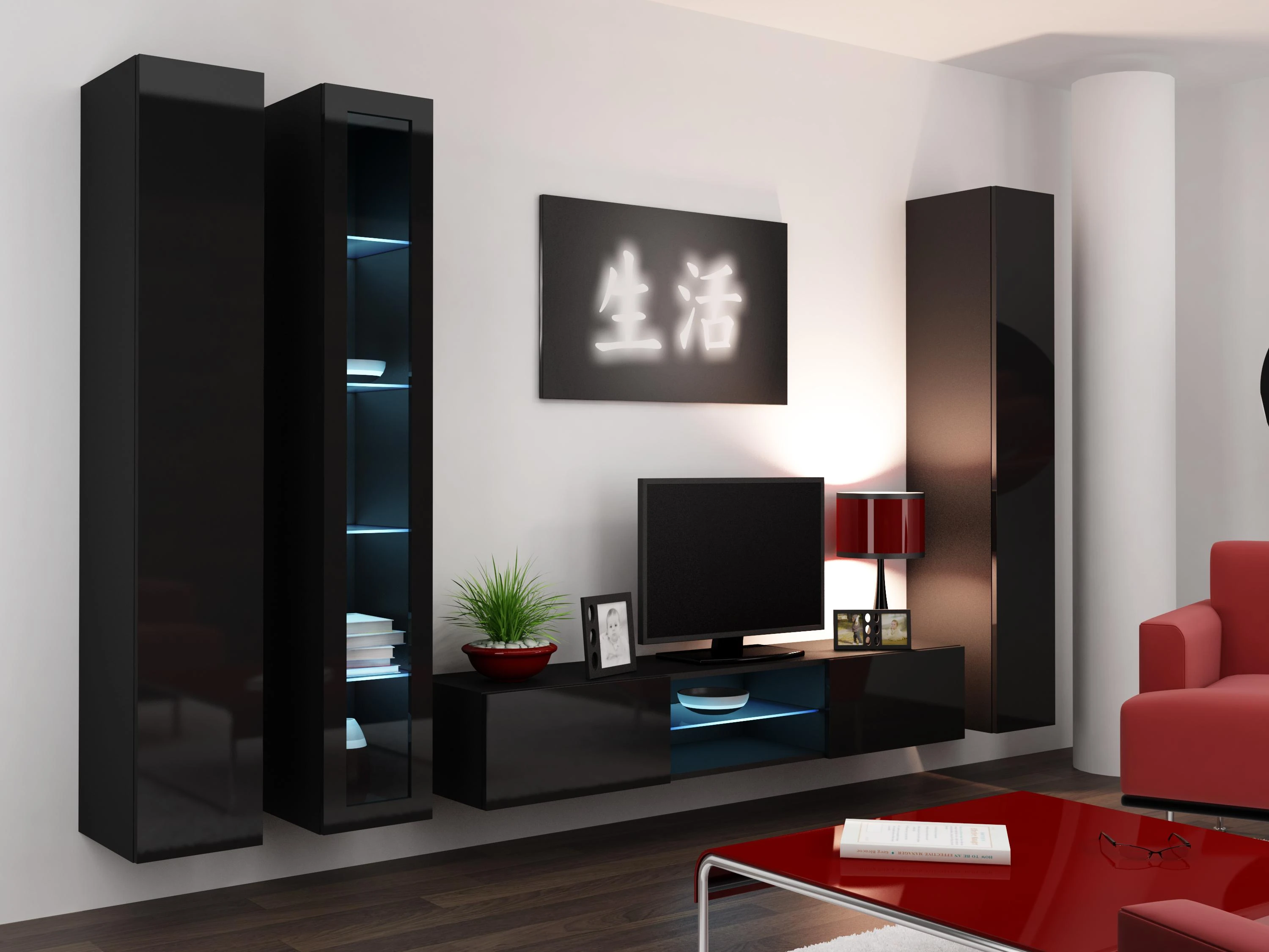 Cama sieninė lentyna VIGO '180' 180/40/30 (spalva: juoda/blizgi juoda)
