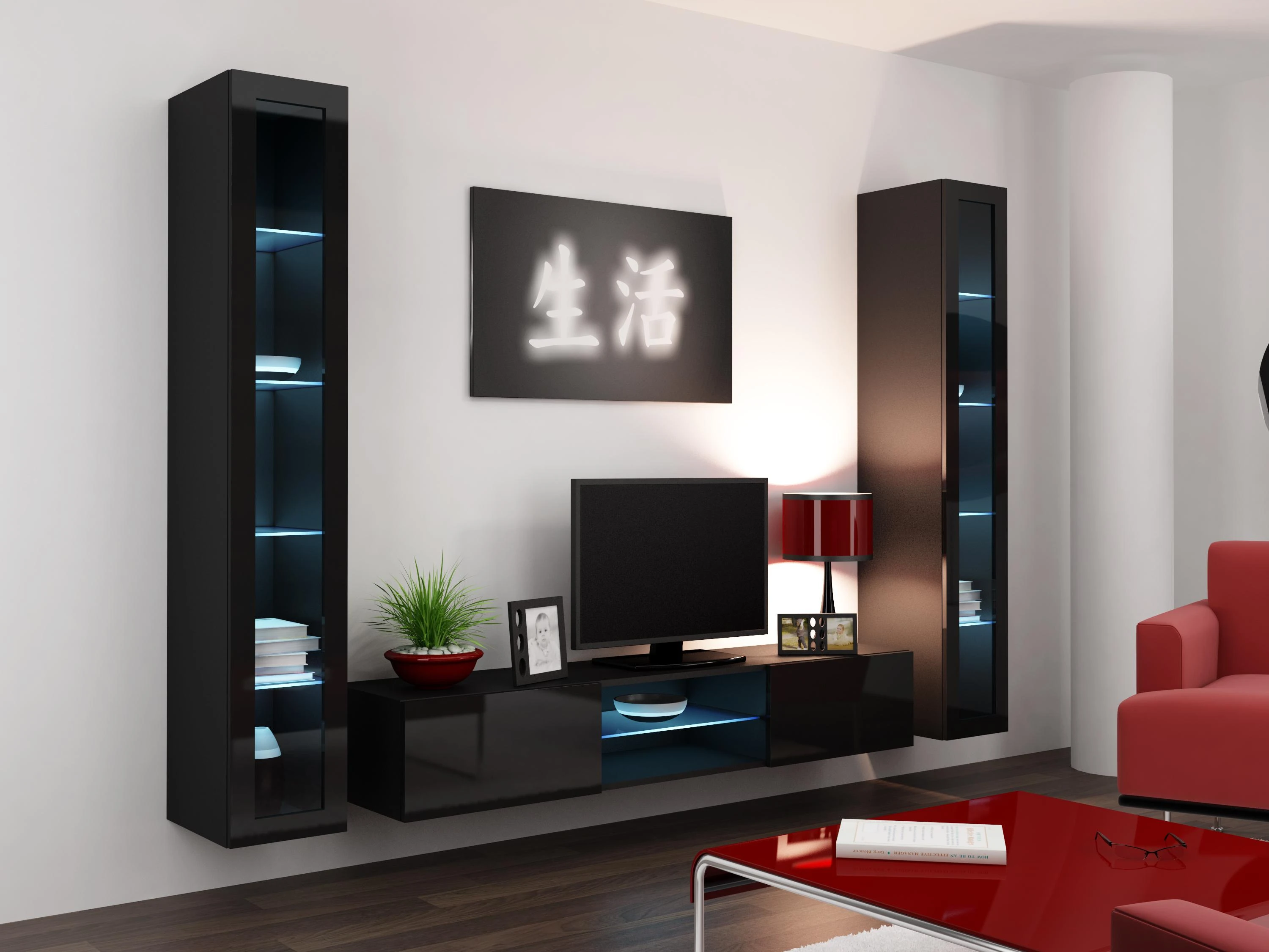 Cama sieninė lentyna VIGO '180' 180/40/30 (spalva: juoda/blizgi juoda)