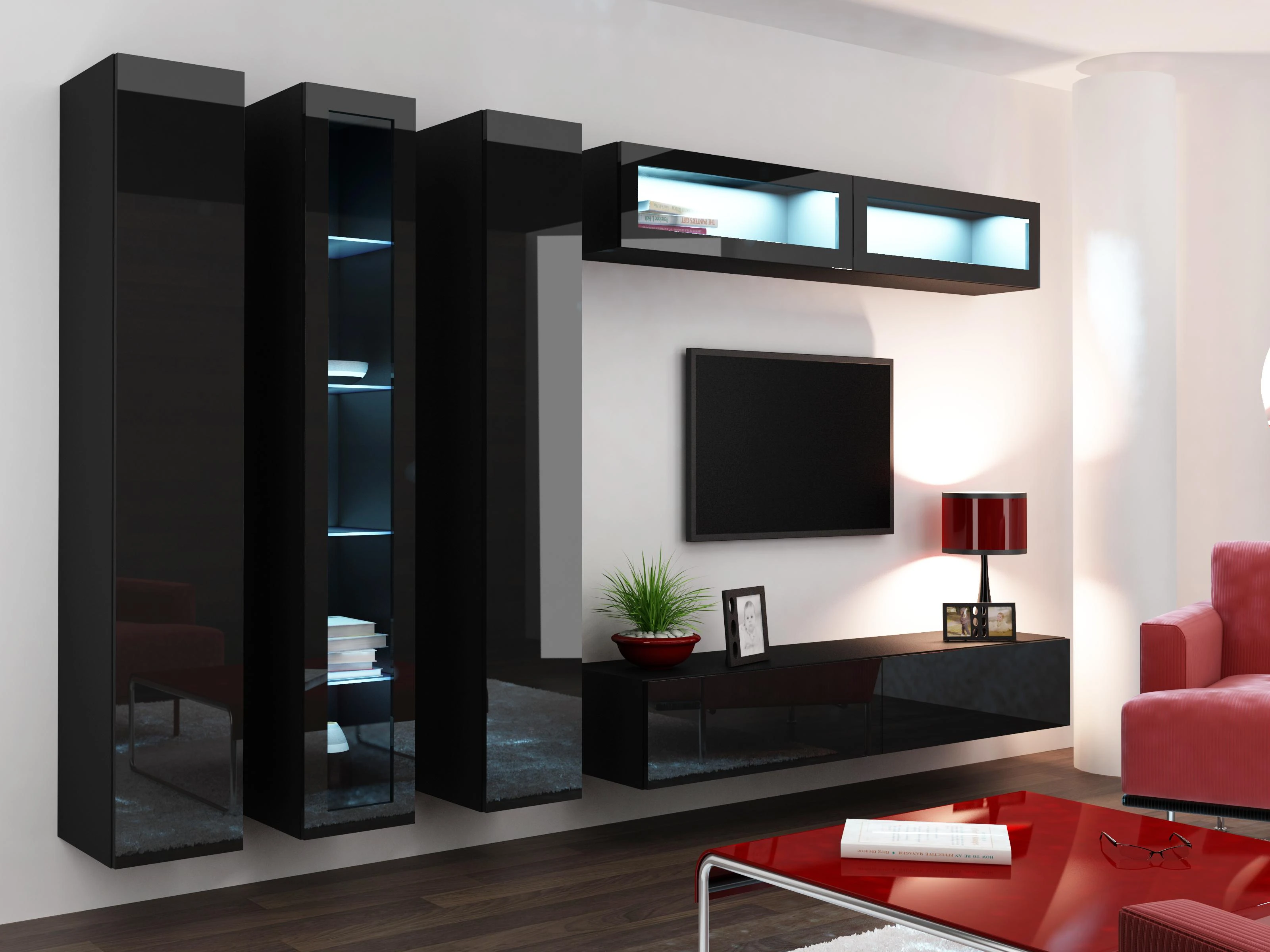 Cama sieninė lentyna VIGO '180' 180/40/30 (spalva: juoda/blizgi juoda)