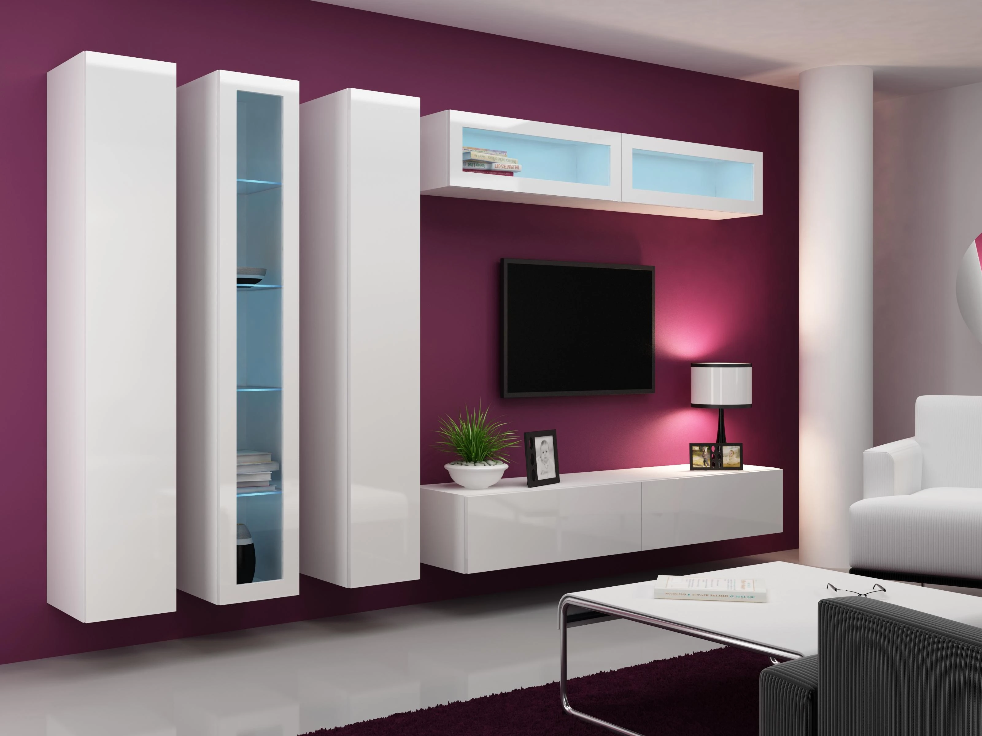 Cama sieninė lentyna VIGO '180' 180/40/30 (spalva: balta/blizgi balta)