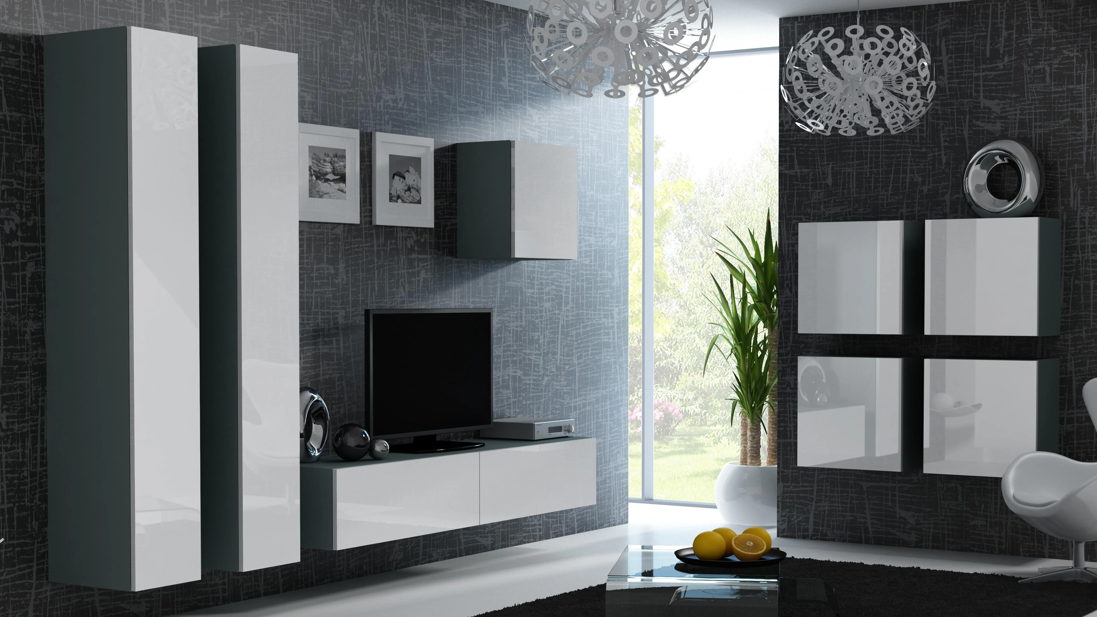 Cama sieninė spintelė VIGO '180' 180/40/30 (spalva: pilka/blizgi balta)
